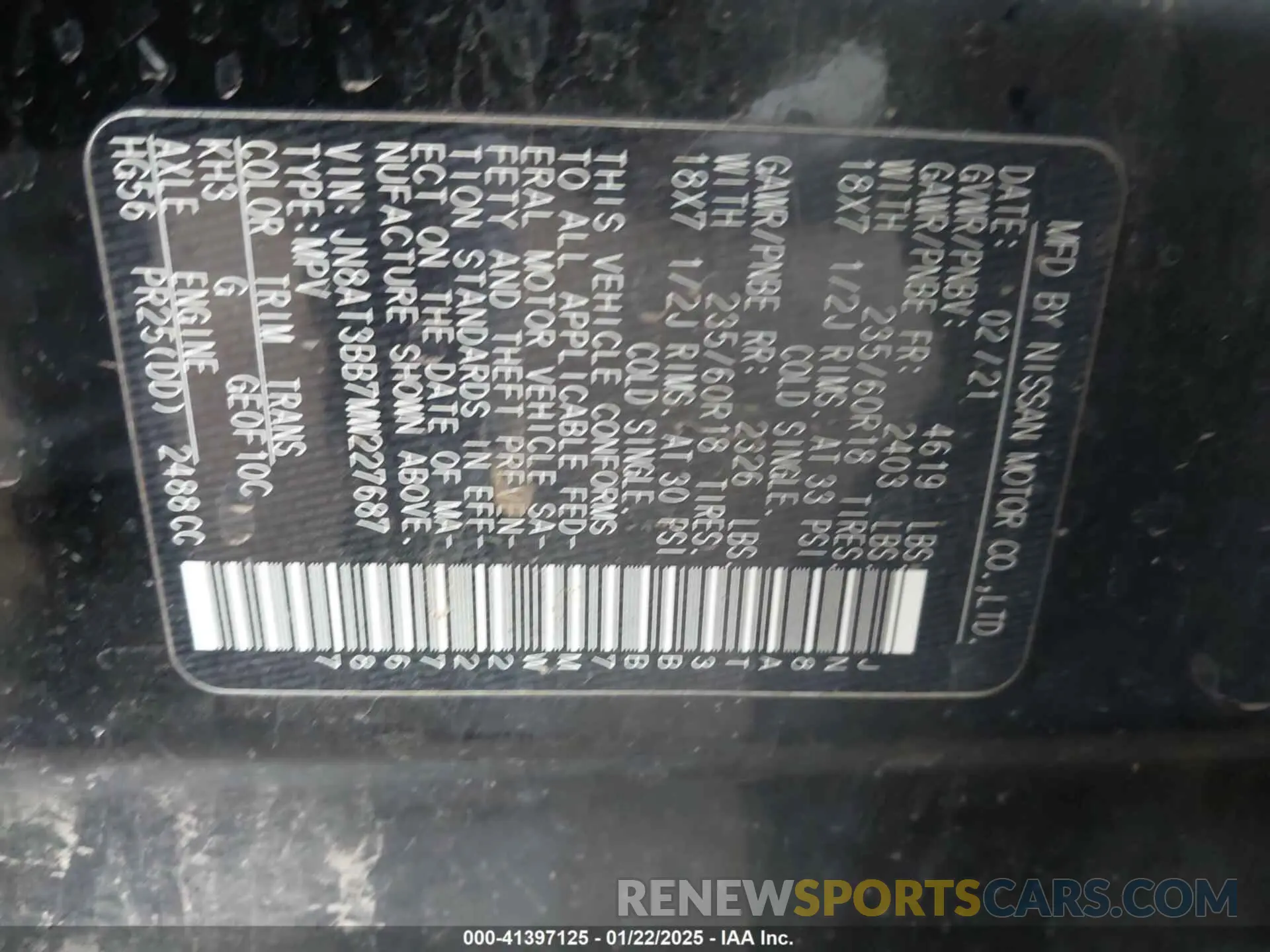 9 Photograph of a damaged car JN8AT3BB7MW227687 NISSAN ROGUE 2021