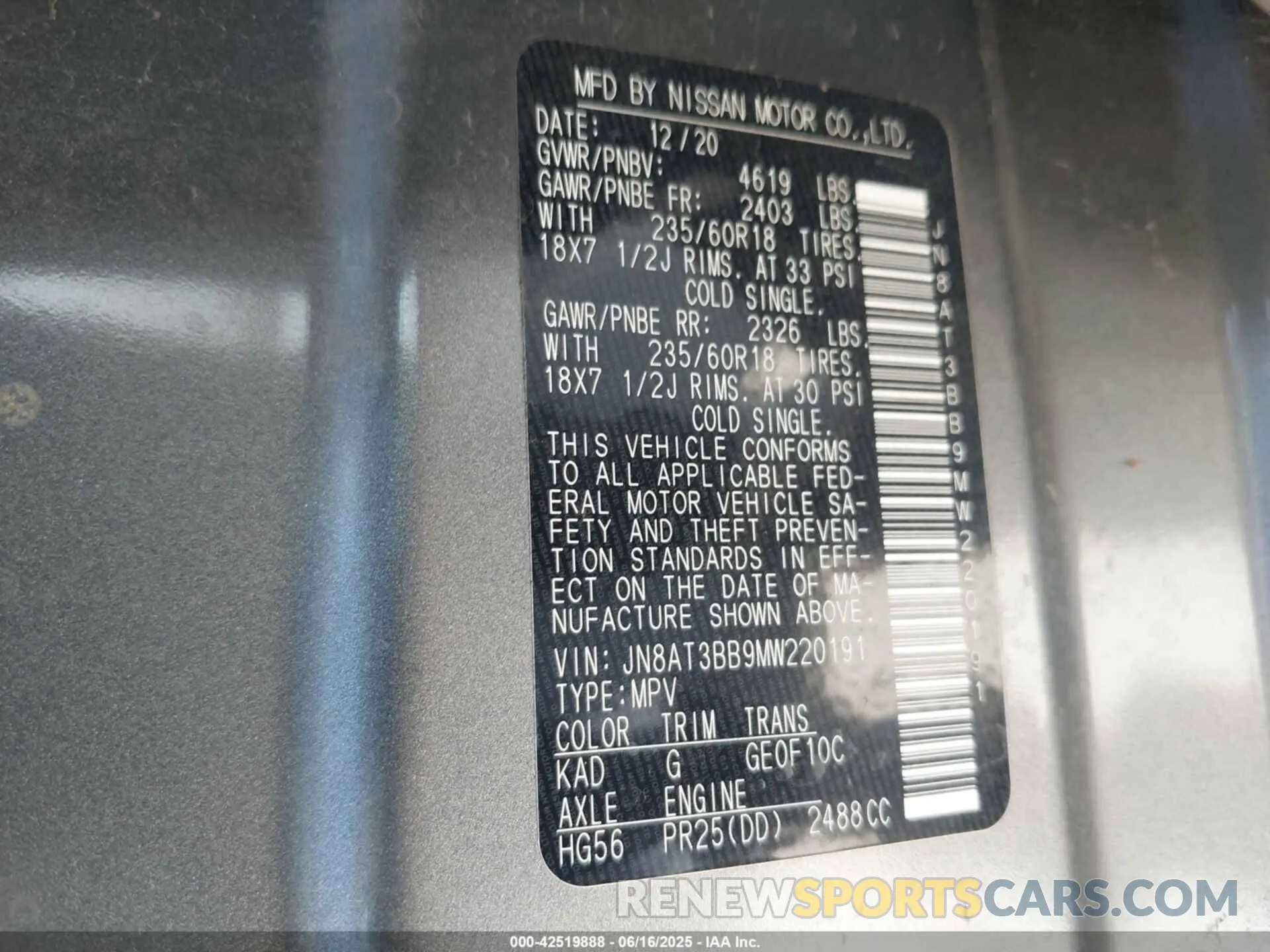 9 Photograph of a damaged car JN8AT3BB9MW220191 NISSAN ROGUE 2021