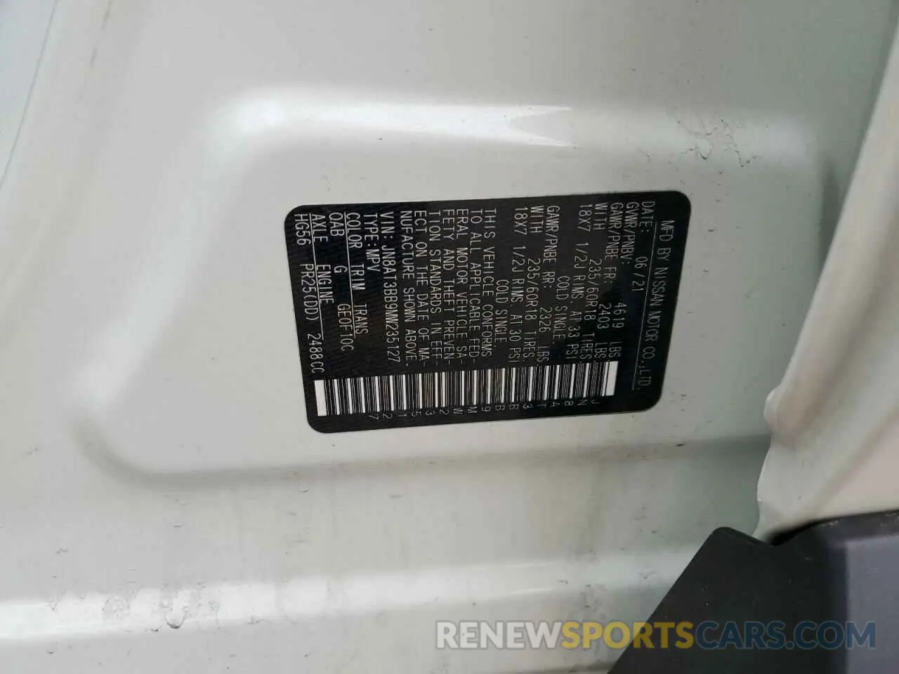 13 Photograph of a damaged car JN8AT3BB9MW235127 NISSAN ROGUE 2021