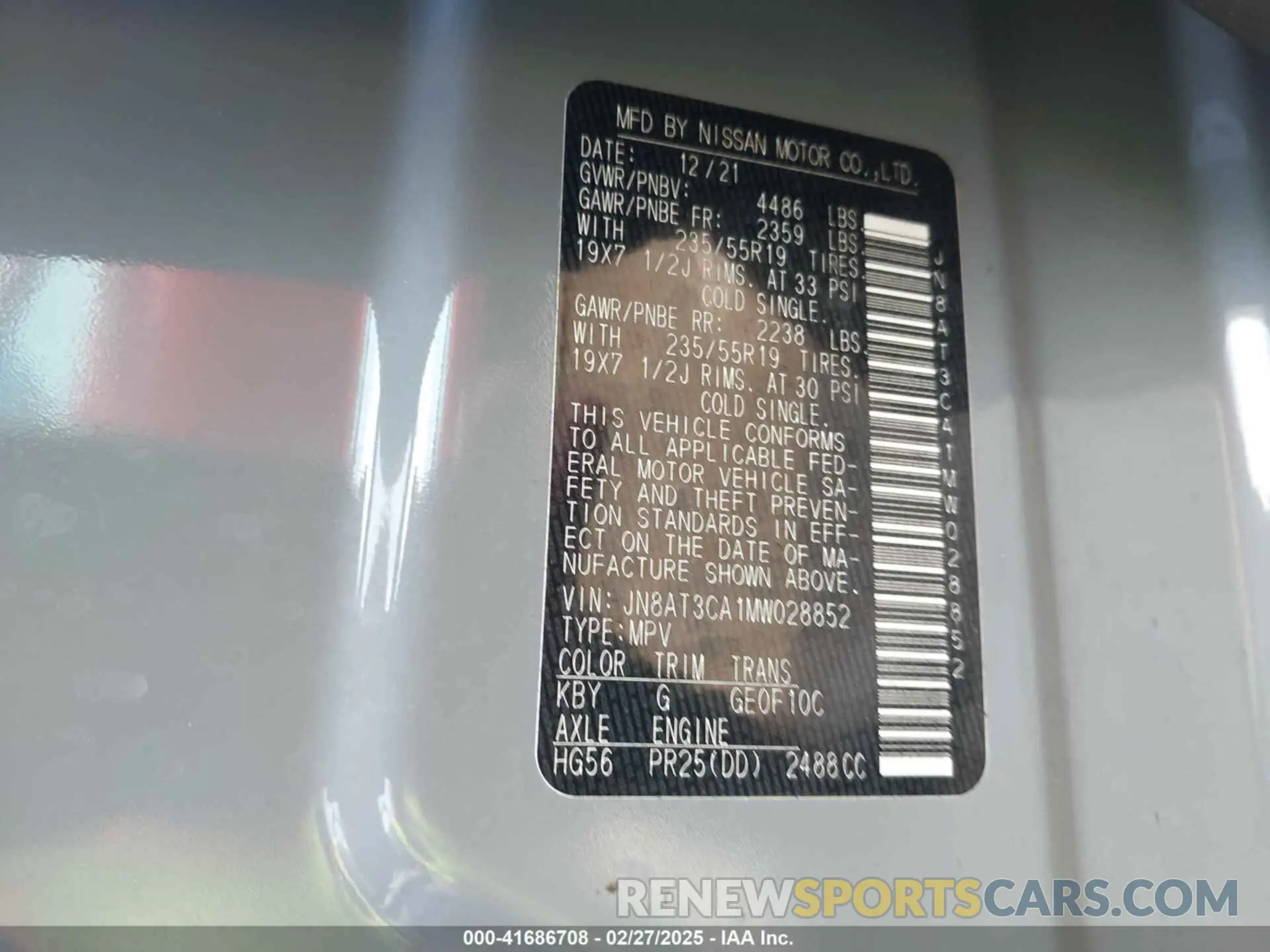 9 Photograph of a damaged car JN8AT3CA1MW028852 NISSAN ROGUE 2021
