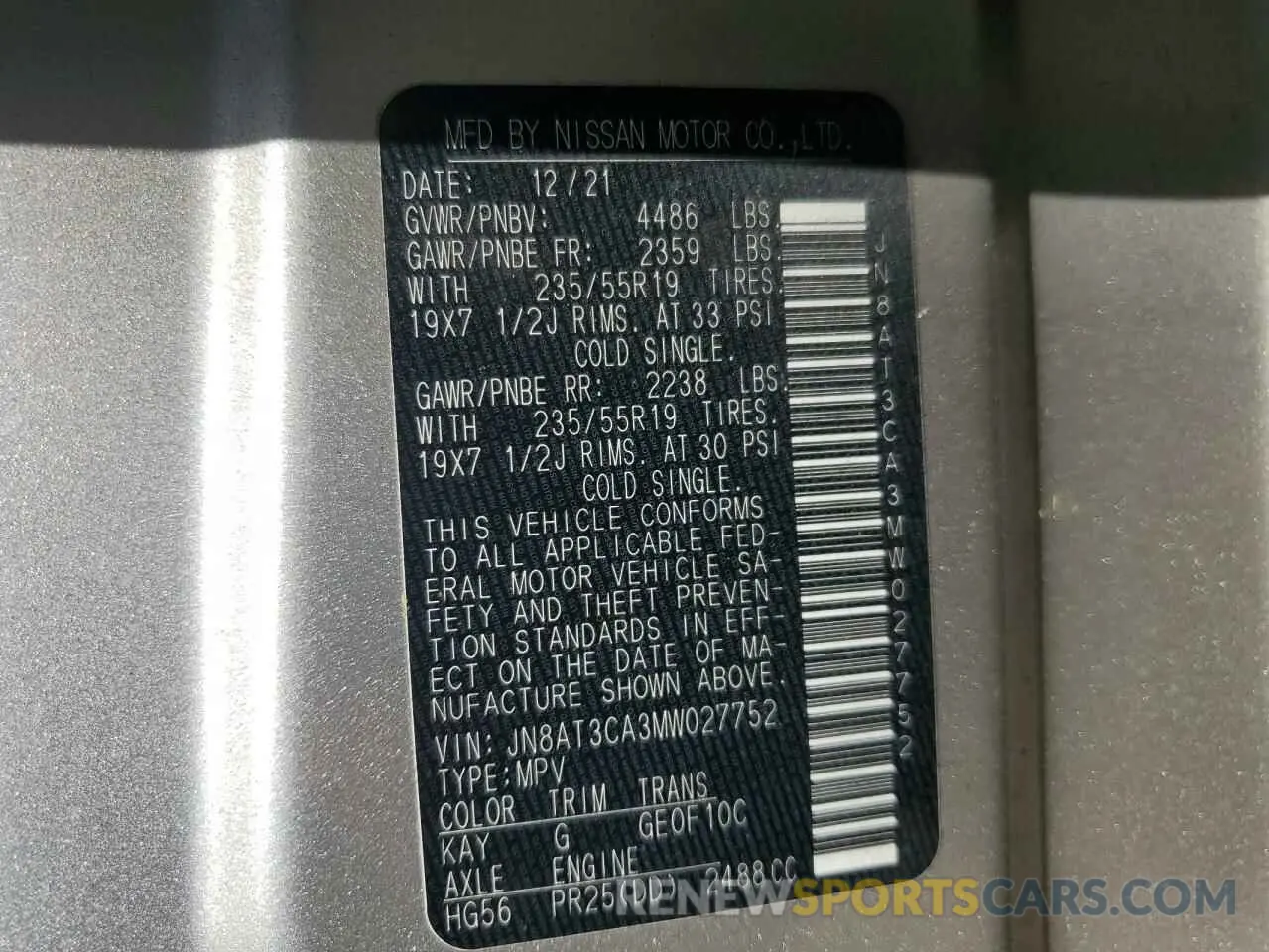 13 Photograph of a damaged car JN8AT3CA3MW027752 NISSAN ROGUE 2021