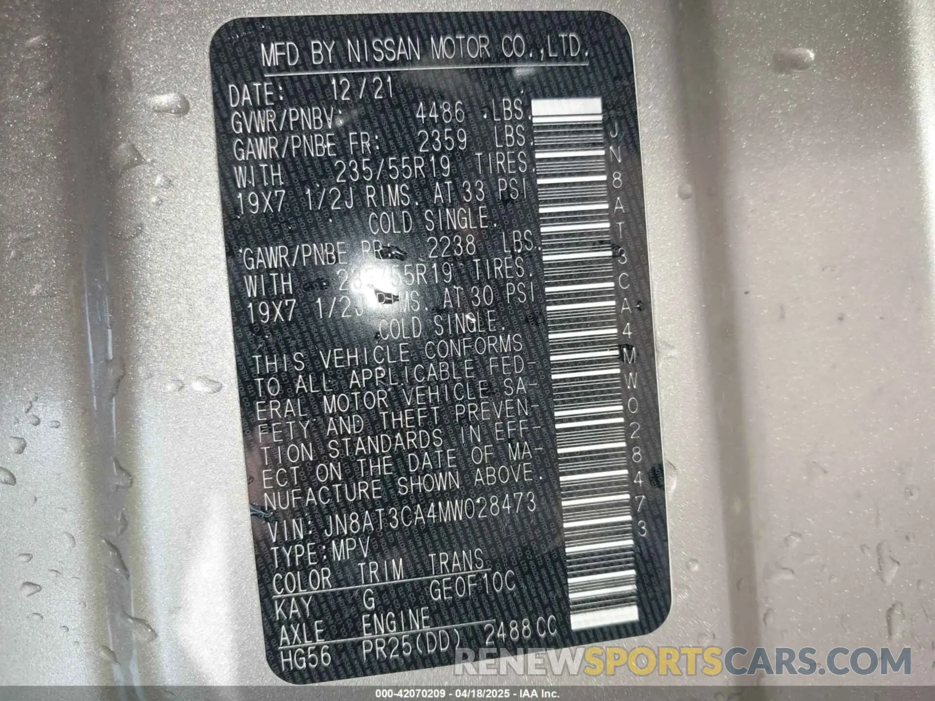 9 Photograph of a damaged car JN8AT3CA4MW028473 NISSAN ROGUE 2021