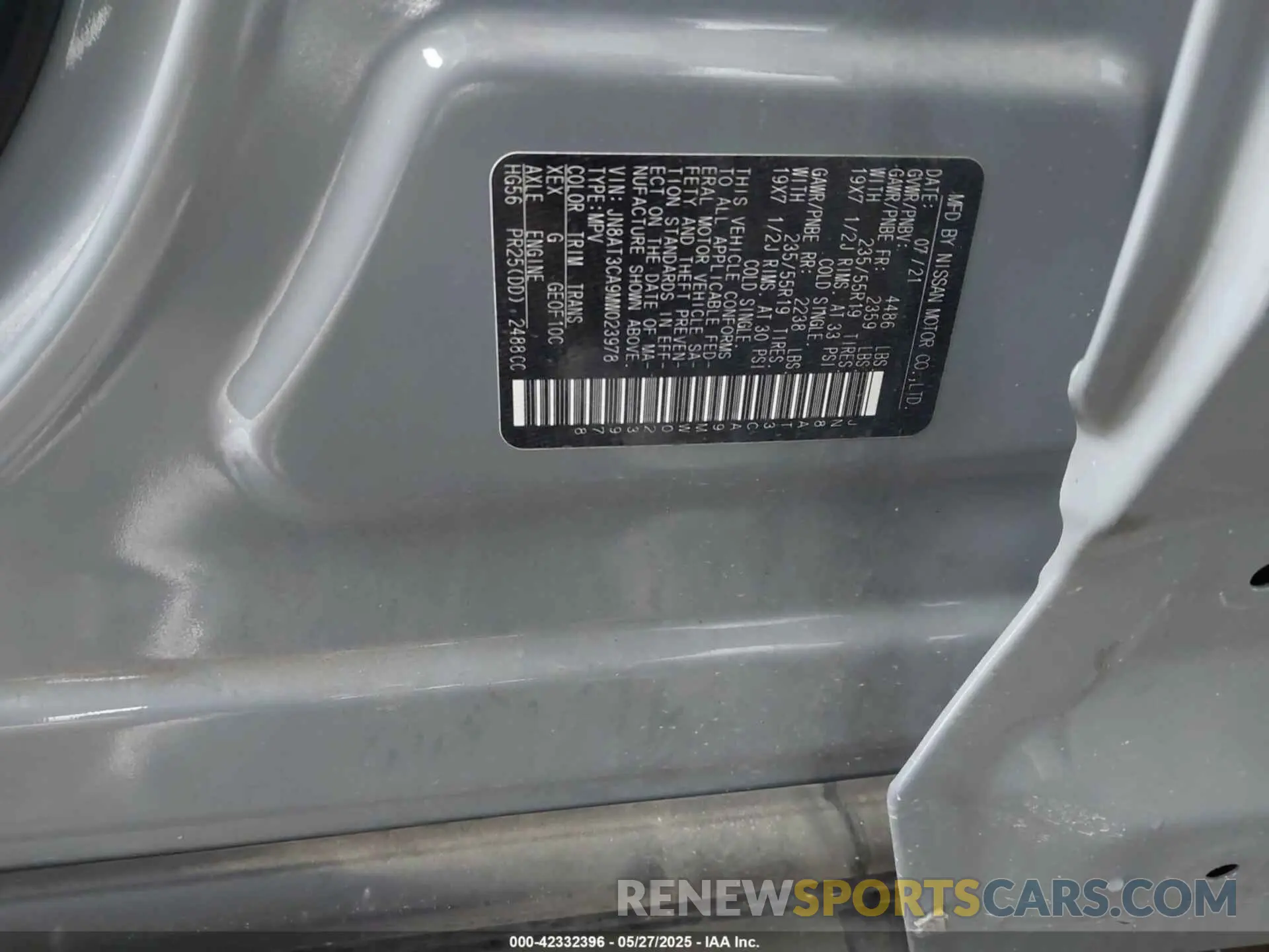 9 Photograph of a damaged car JN8AT3CA9MW023978 NISSAN ROGUE 2021