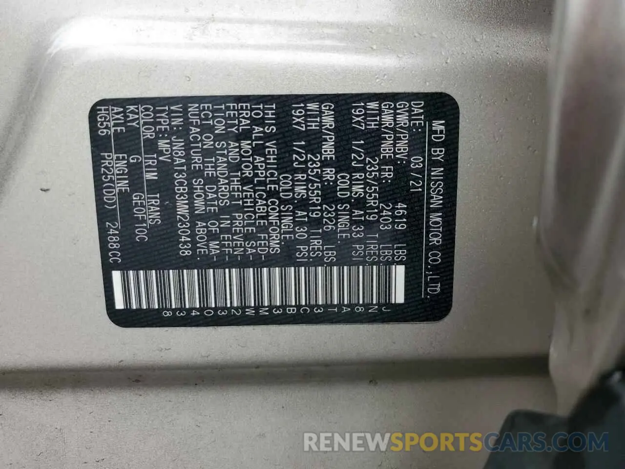 13 Photograph of a damaged car JN8AT3CB3MW230438 NISSAN ROGUE 2021