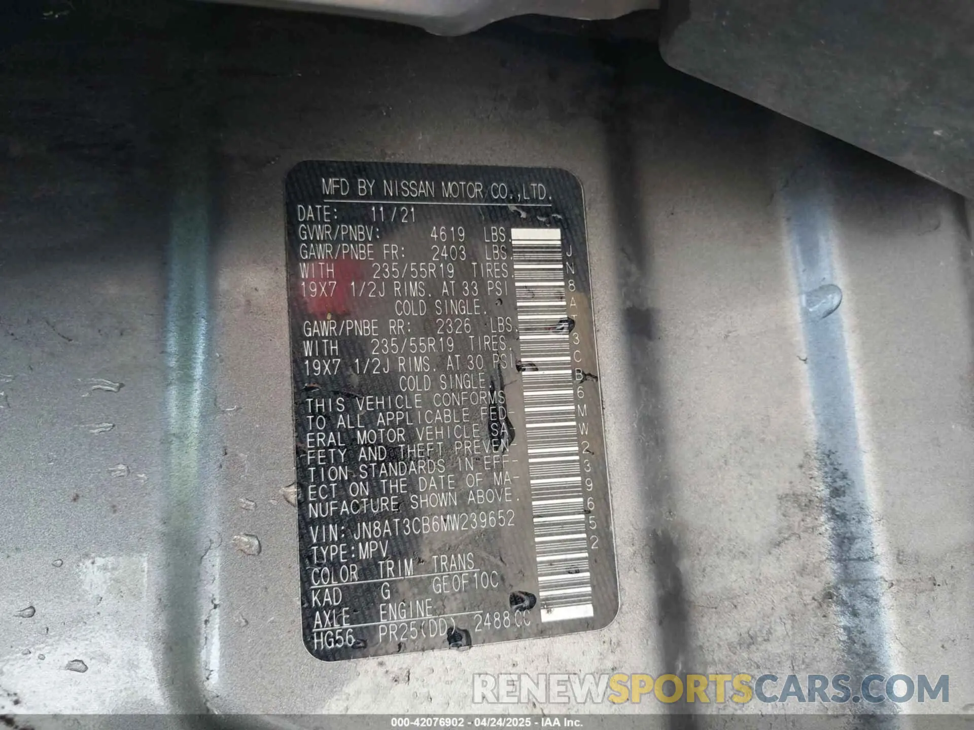 9 Photograph of a damaged car JN8AT3CB6MW239652 NISSAN ROGUE 2021