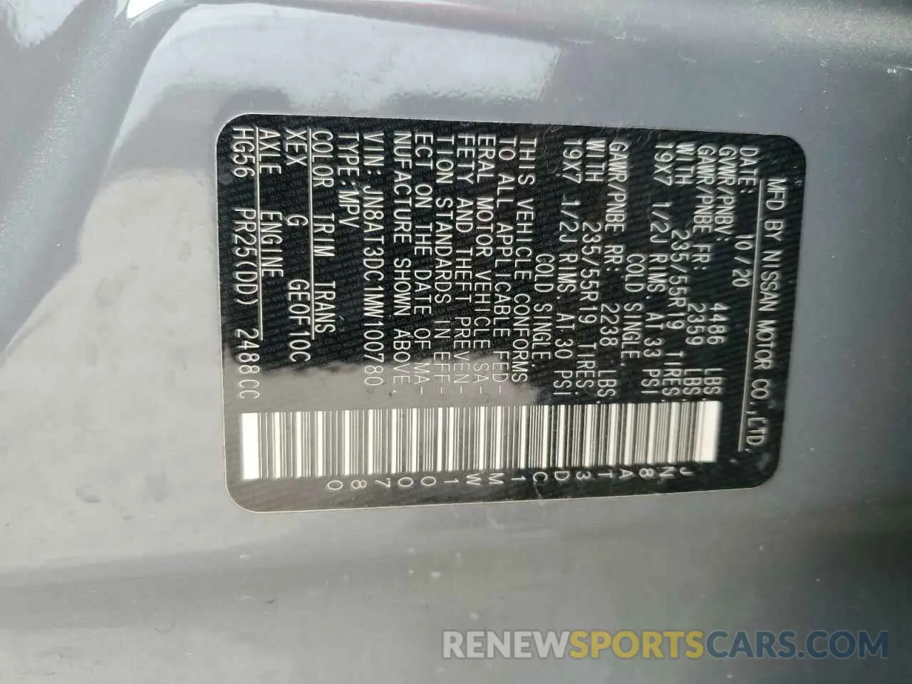13 Photograph of a damaged car JN8AT3DC1MW100780 NISSAN ROGUE 2021
