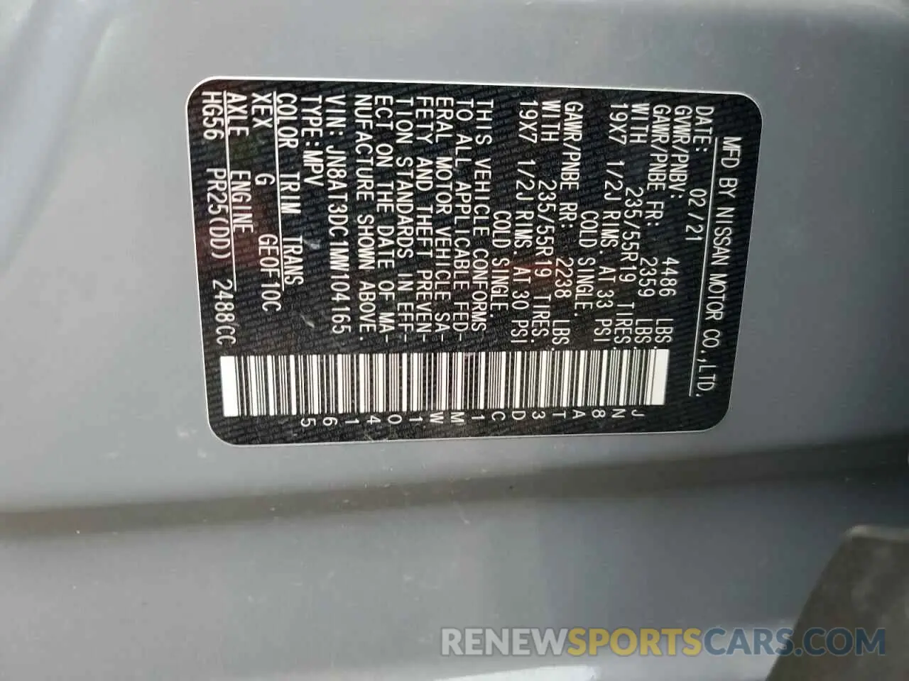 14 Photograph of a damaged car JN8AT3DC1MW104165 NISSAN ROGUE 2021