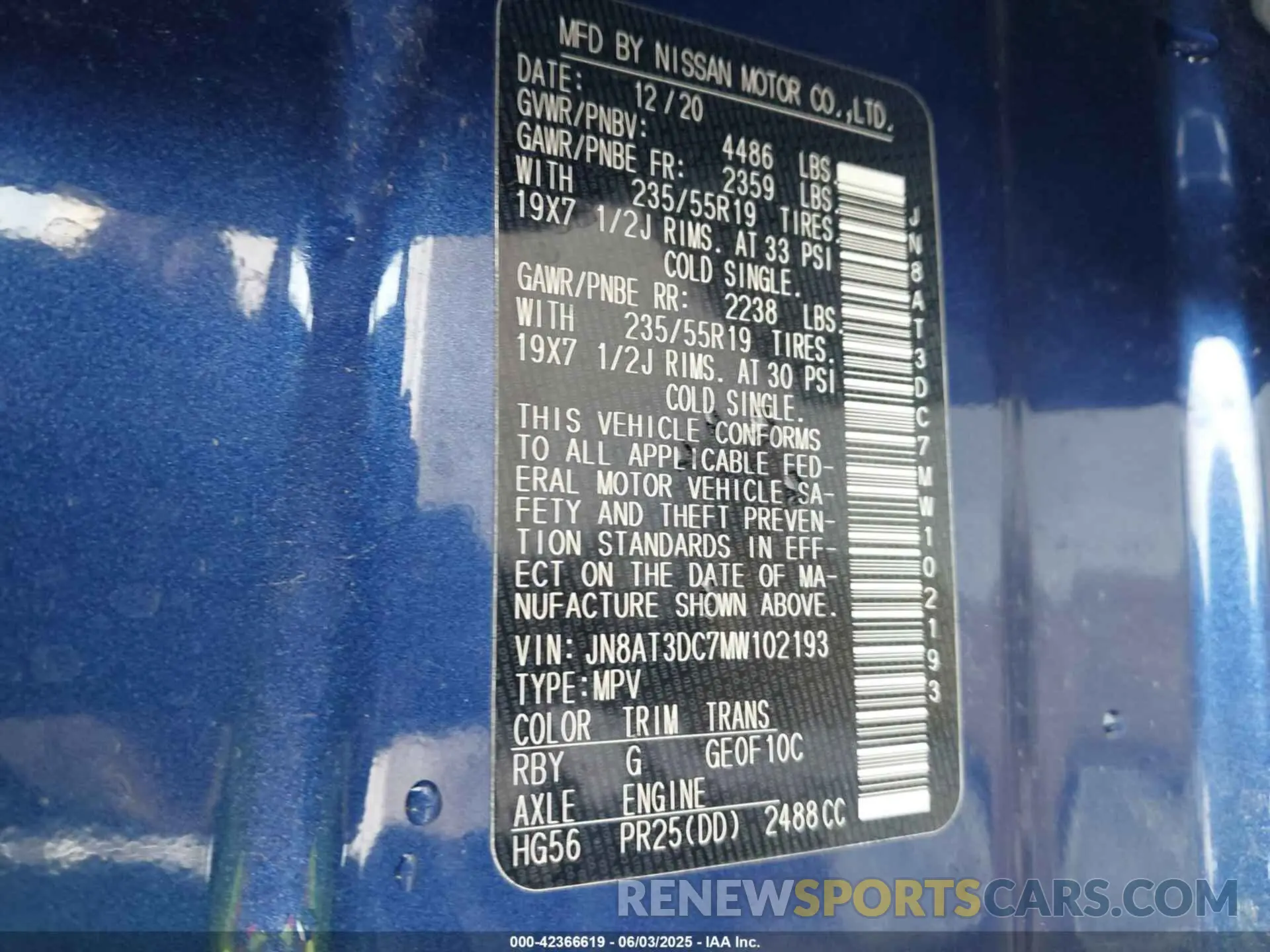 9 Photograph of a damaged car JN8AT3DC7MW102193 NISSAN ROGUE 2021