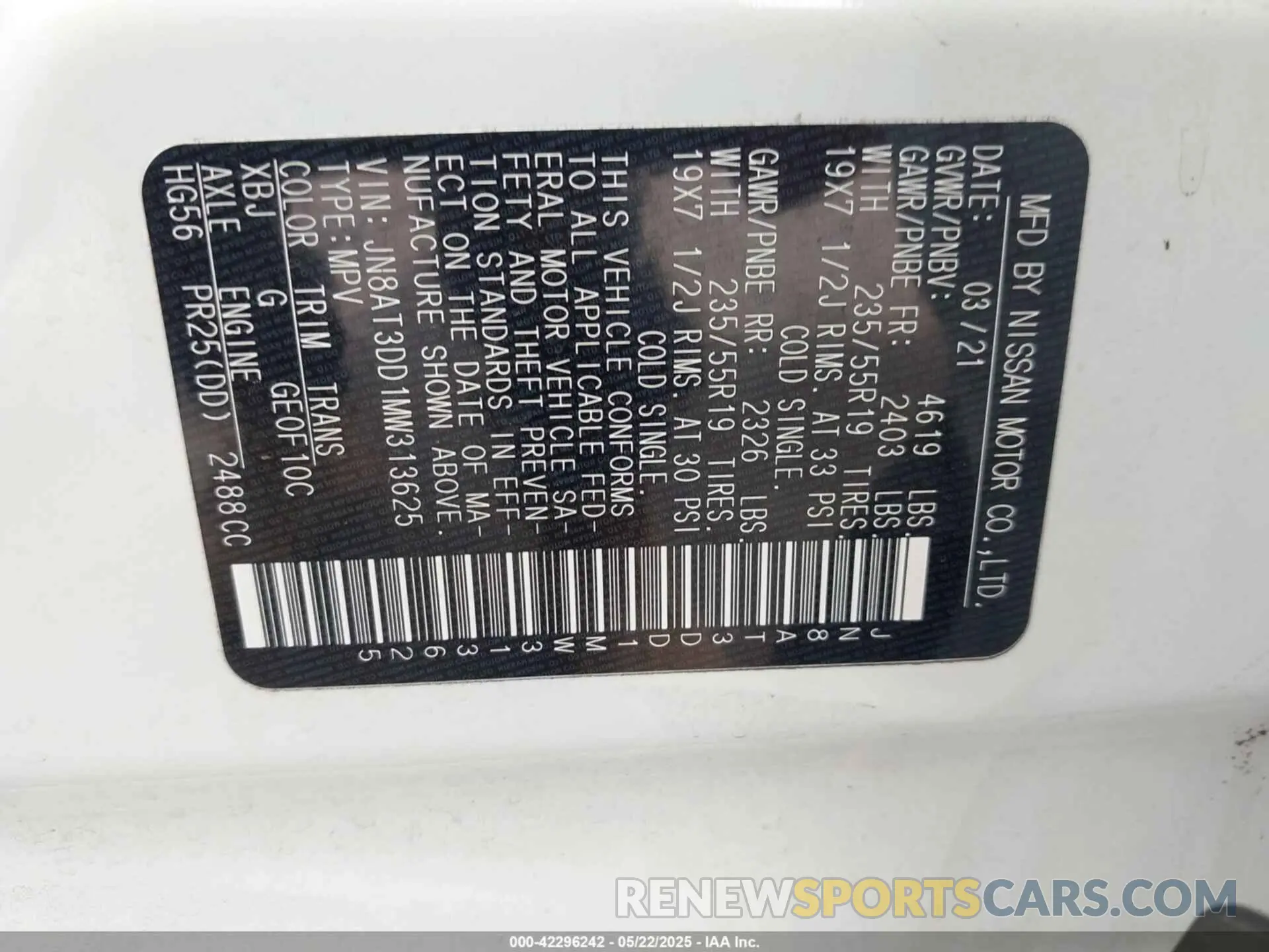 9 Photograph of a damaged car JN8AT3DD1MW313625 NISSAN ROGUE 2021
