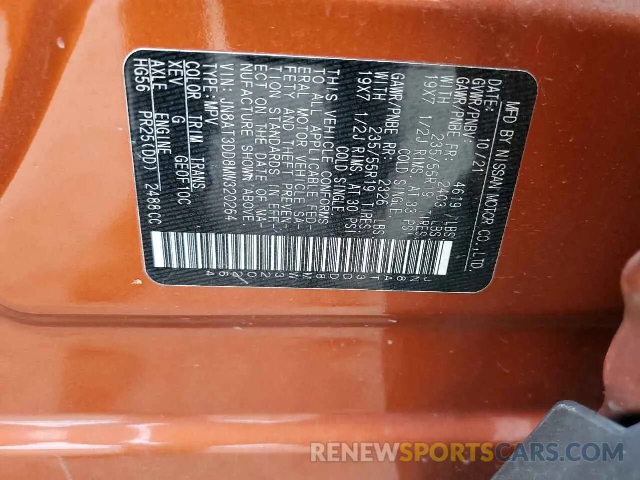 14 Photograph of a damaged car JN8AT3DD8MW320264 NISSAN ROGUE 2021