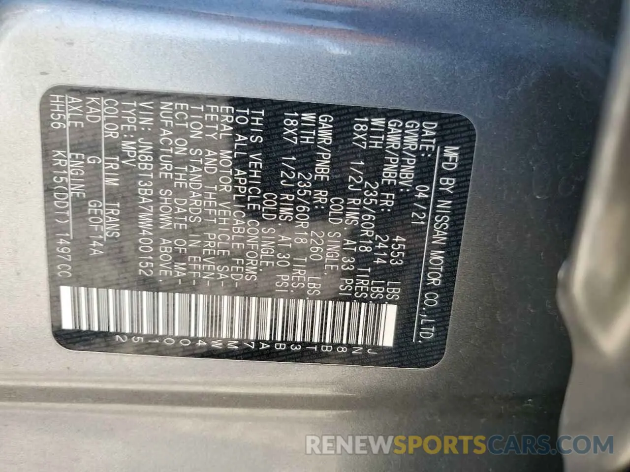 13 Photograph of a damaged car JN8BT3BA7MW400152 NISSAN ROGUE 2021