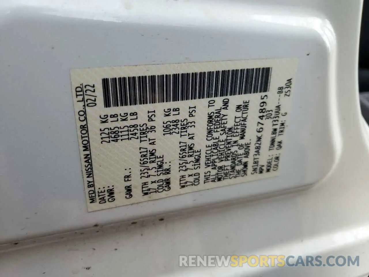 13 Photograph of a damaged car 5N1BT3AB2NC674895 NISSAN ROGUE 2022
