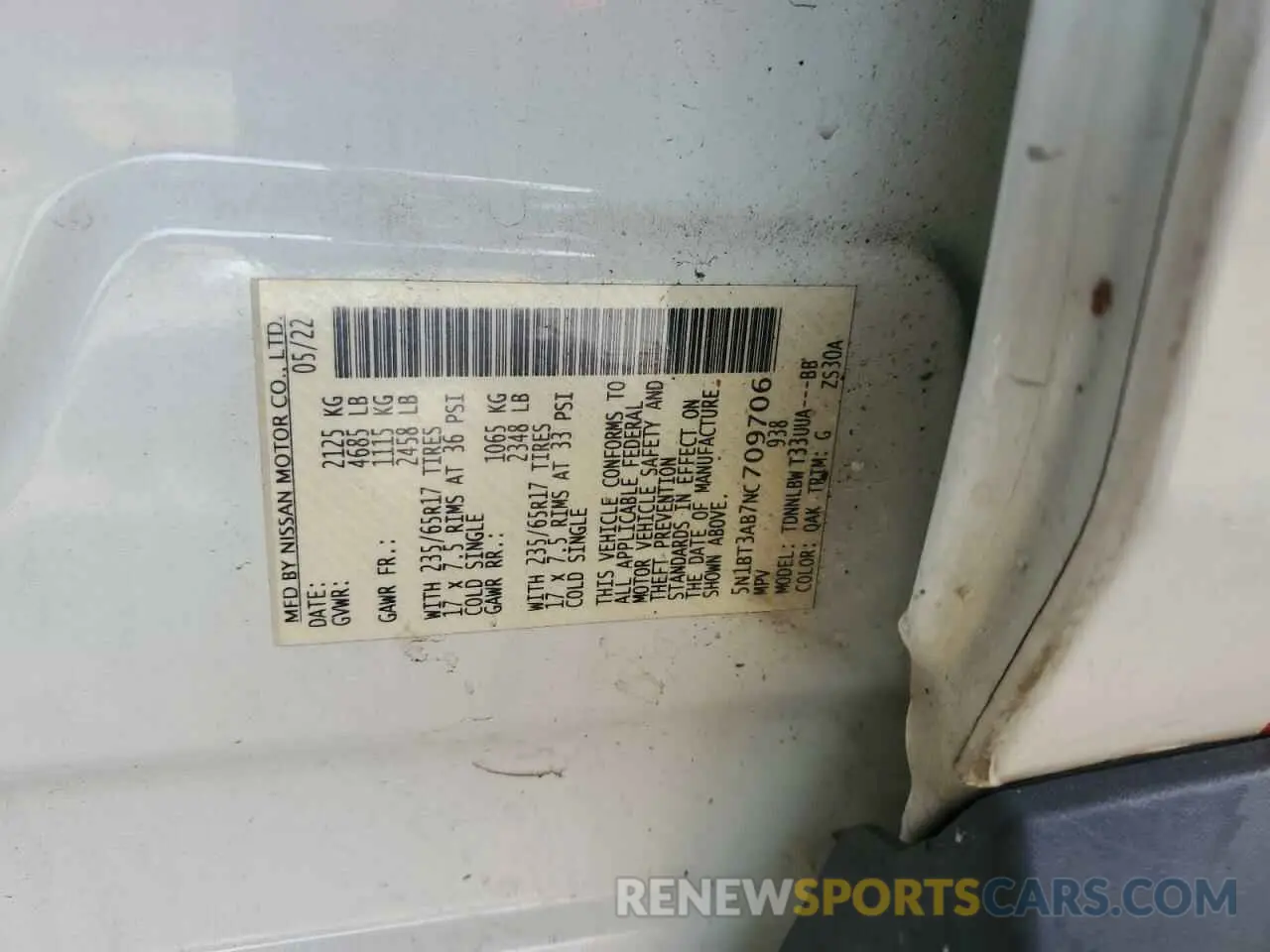 12 Photograph of a damaged car 5N1BT3AB7NC709706 NISSAN ROGUE 2022