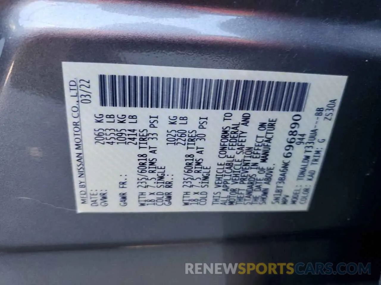 13 Photograph of a damaged car 5N1BT3BA6NC696890 NISSAN ROGUE 2022