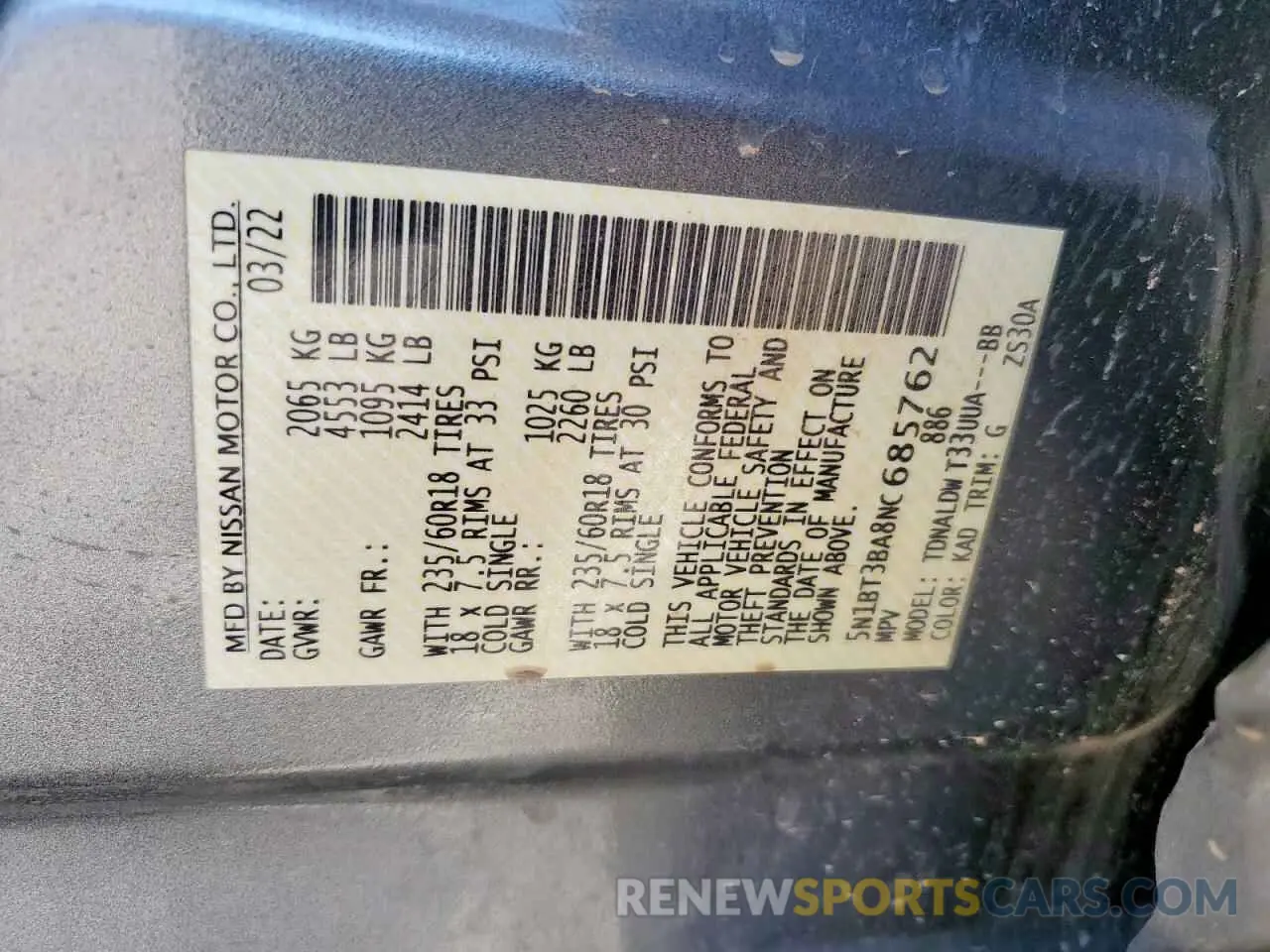 13 Photograph of a damaged car 5N1BT3BA8NC685762 NISSAN ROGUE 2022