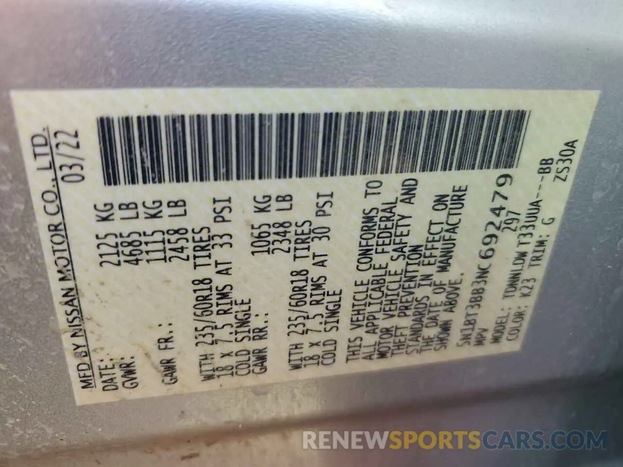 13 Photograph of a damaged car 5N1BT3BB3NC692479 NISSAN ROGUE 2022