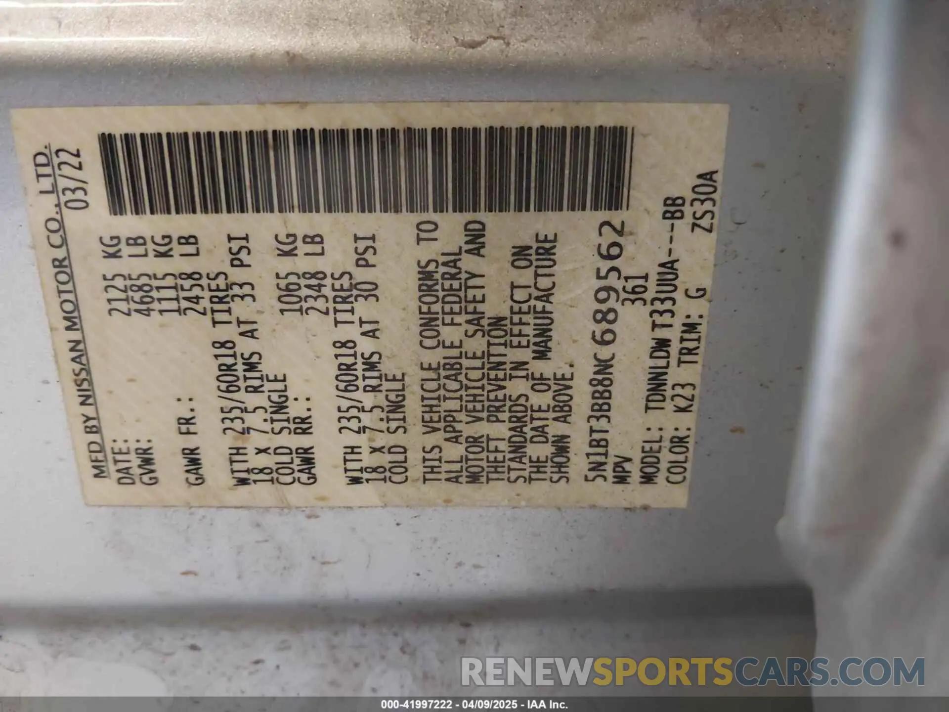 9 Photograph of a damaged car 5N1BT3BB8NC689562 NISSAN ROGUE 2022