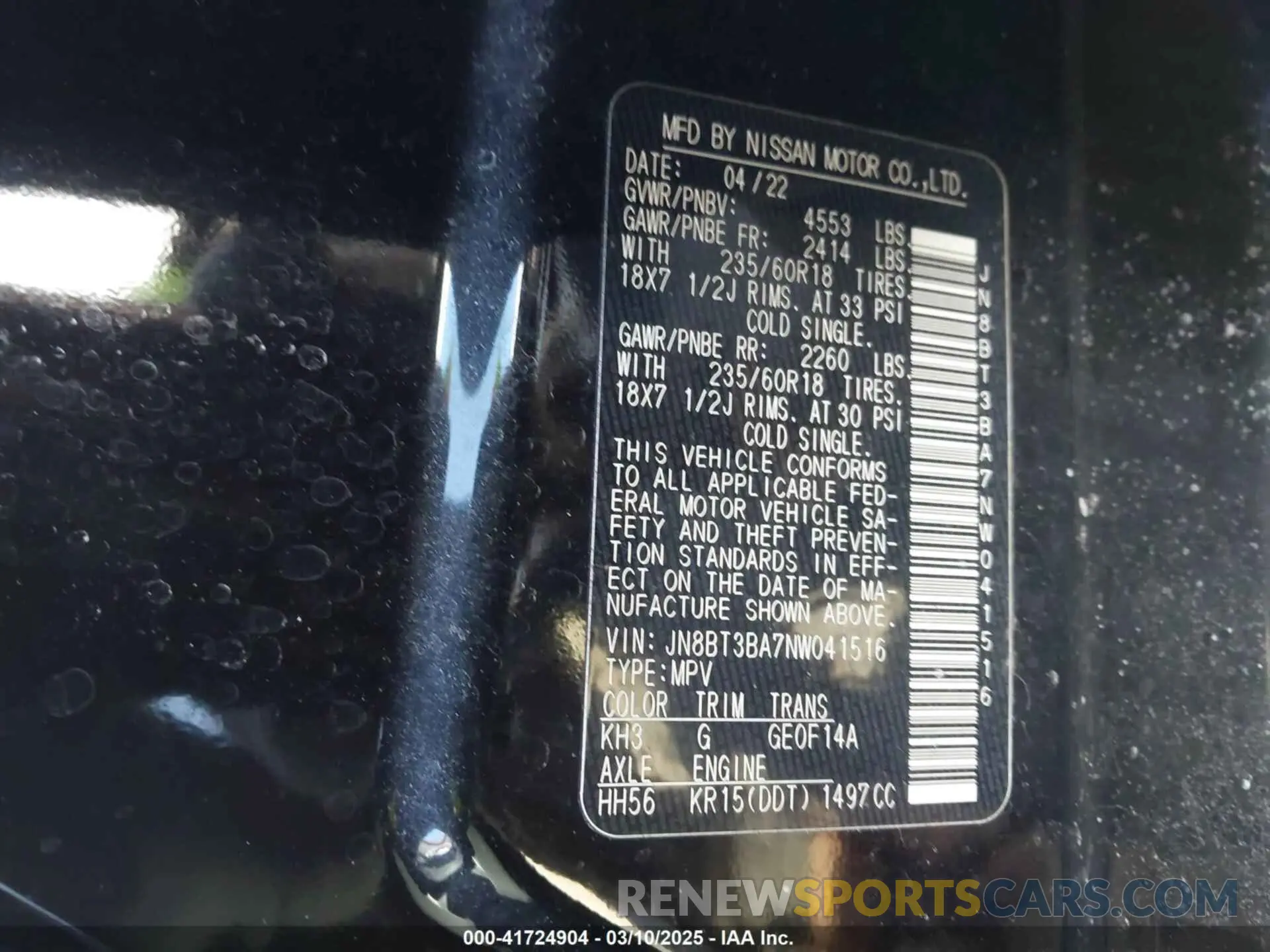9 Photograph of a damaged car JN8BT3BA7NW041516 NISSAN ROGUE 2022