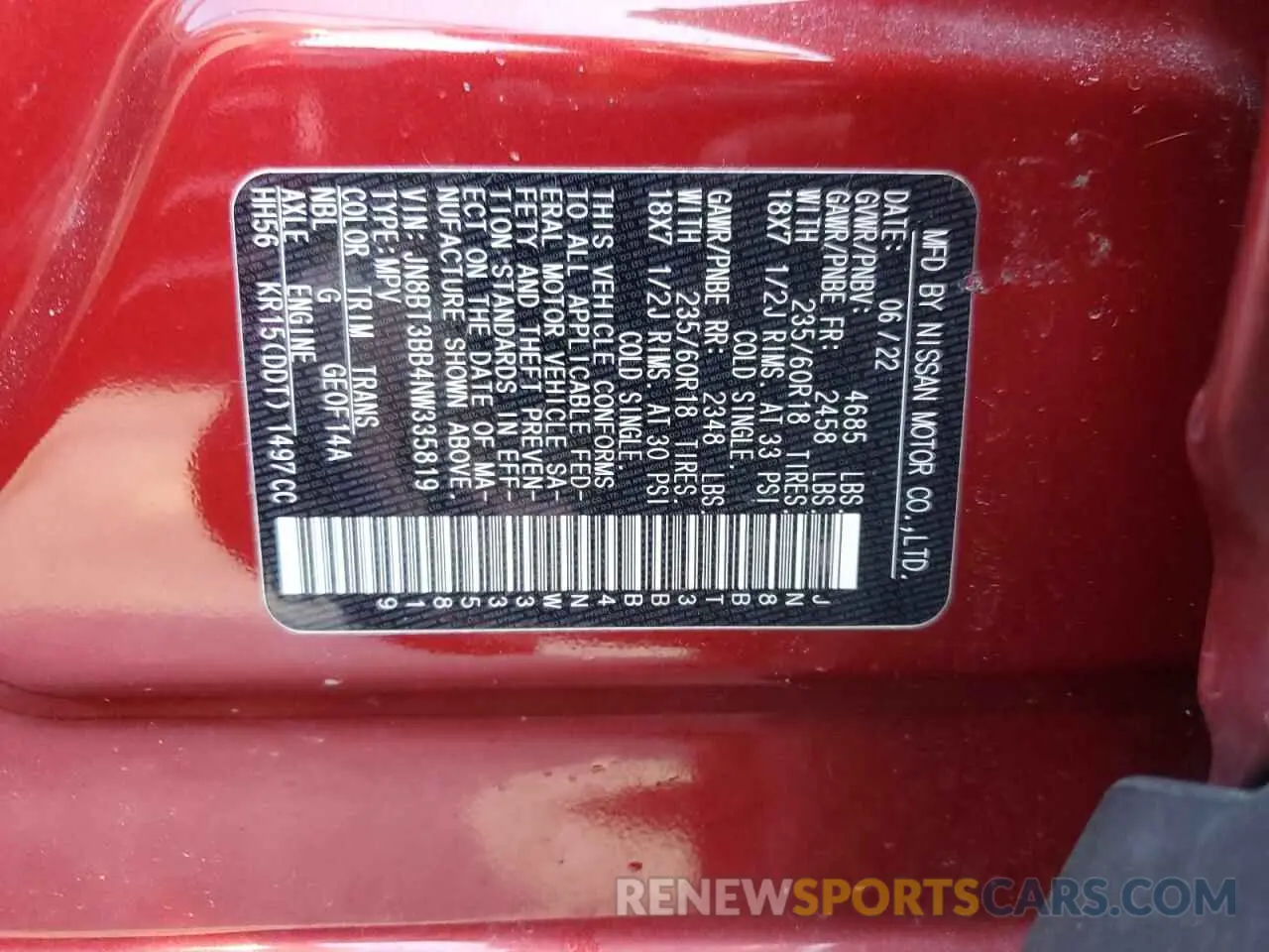 14 Photograph of a damaged car JN8BT3BB4NW335819 NISSAN ROGUE 2022