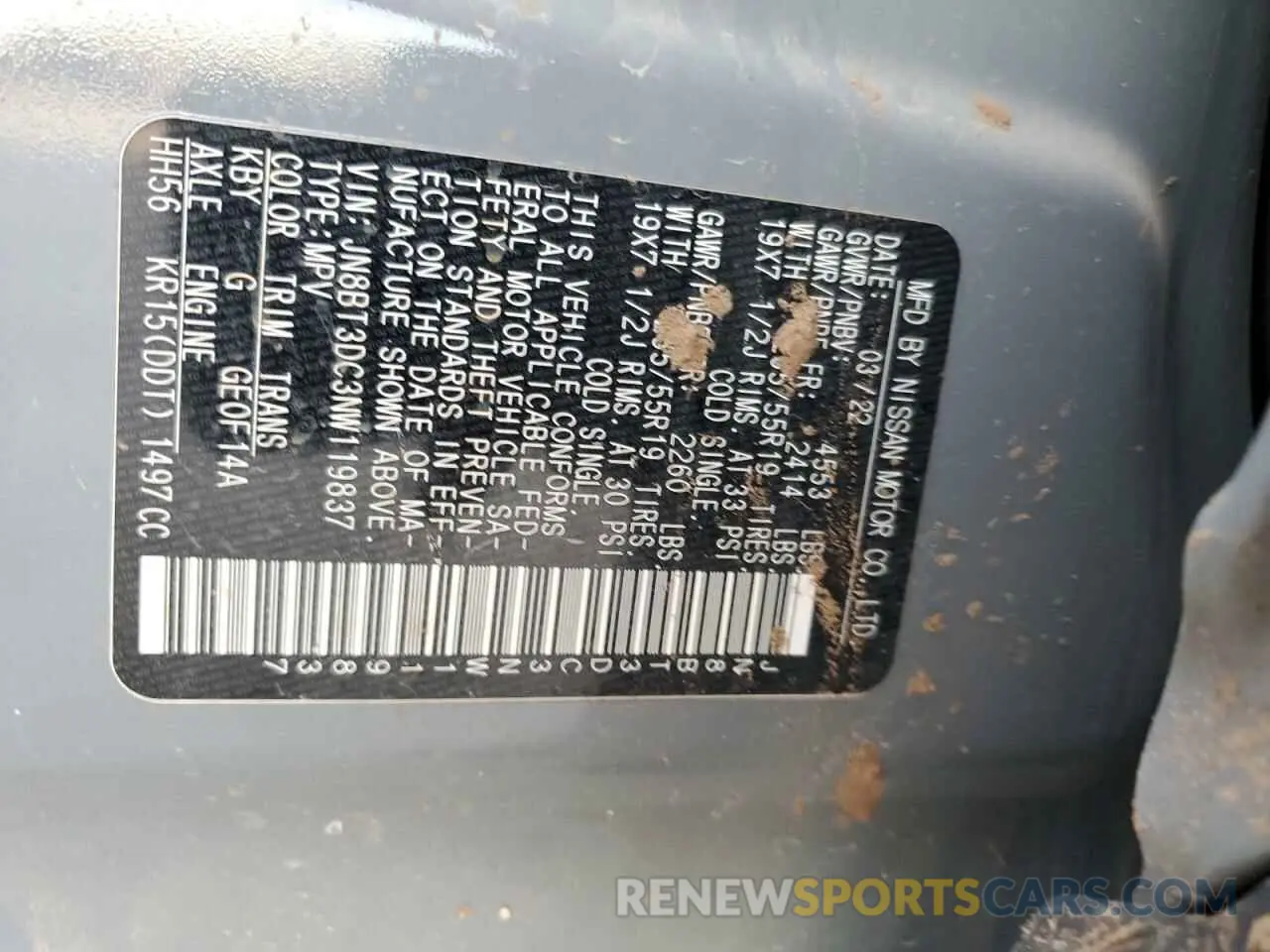 15 Photograph of a damaged car JN8BT3DC3NW119837 NISSAN ROGUE 2022
