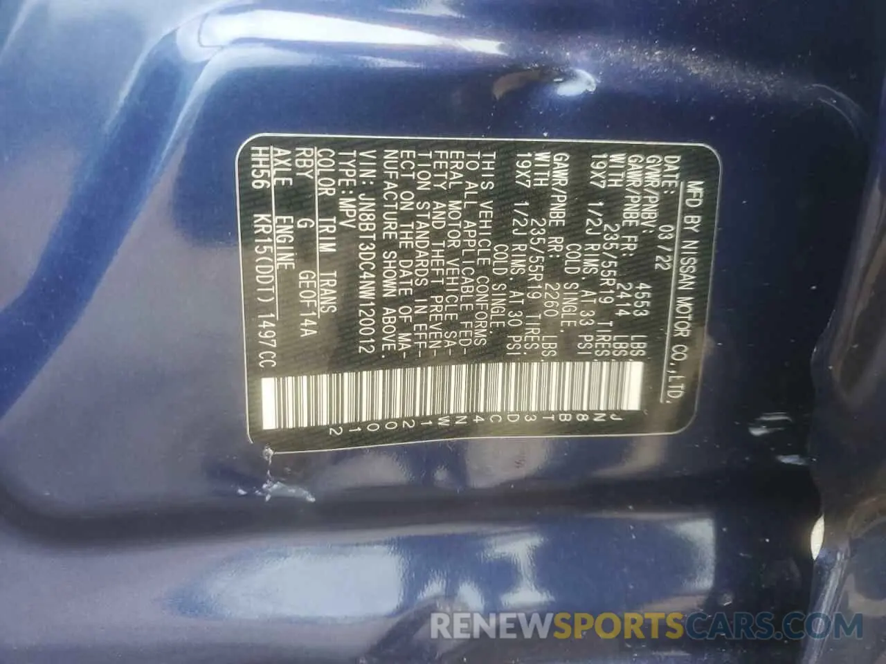 12 Photograph of a damaged car JN8BT3DC4NW120012 NISSAN ROGUE 2022