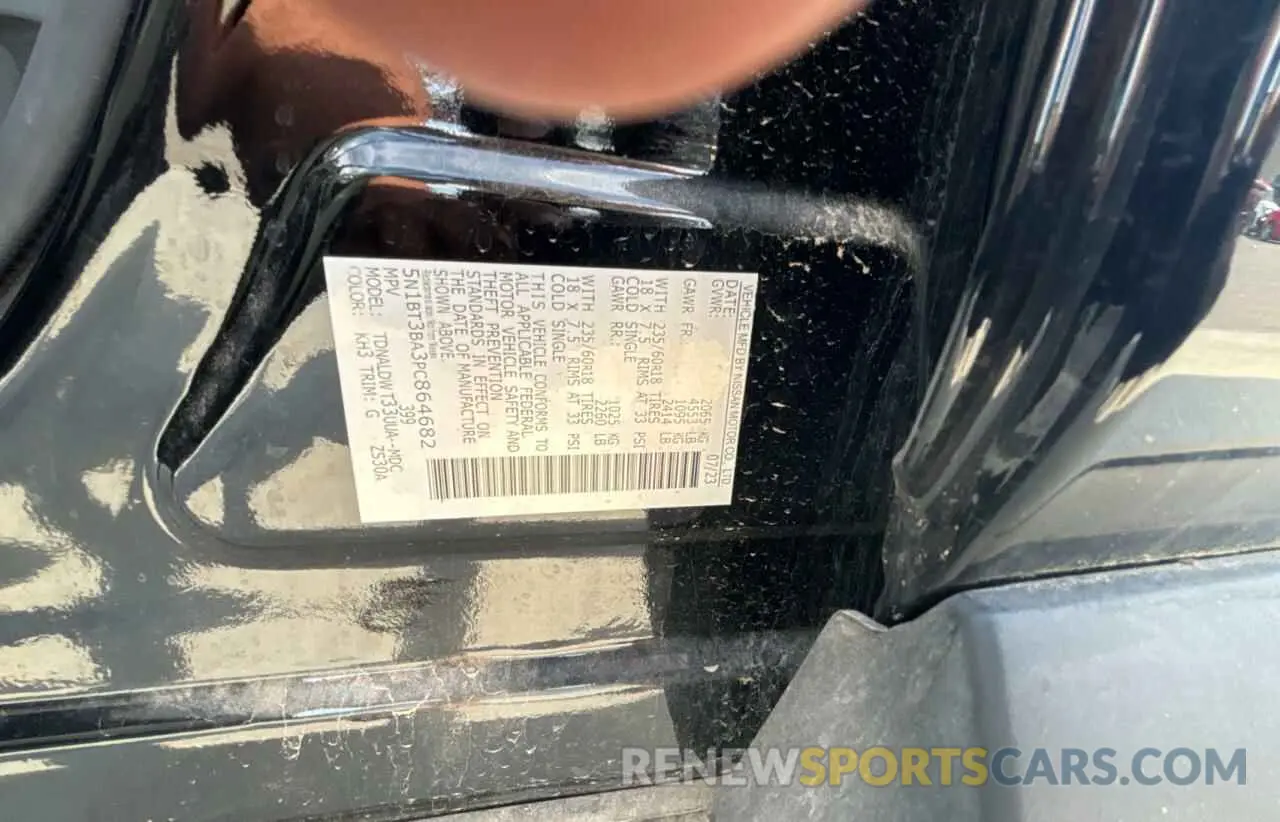 10 Photograph of a damaged car 5N1BT3BA3PC864682 NISSAN ROGUE 2023