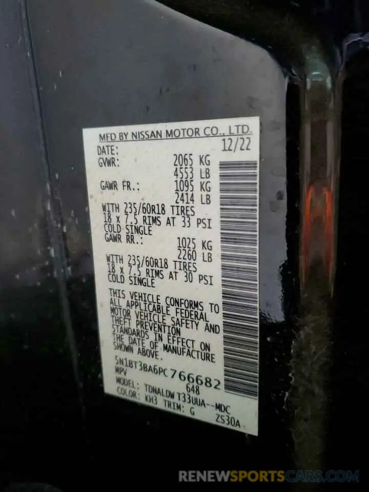 13 Photograph of a damaged car 5N1BT3BA6PC766682 NISSAN ROGUE 2023