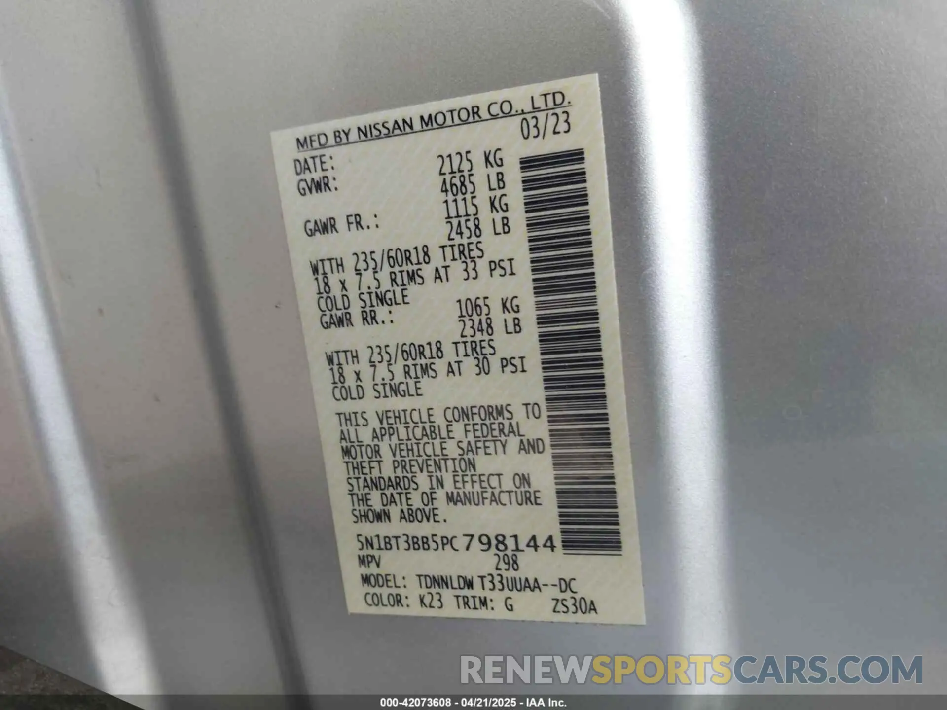 9 Photograph of a damaged car 5N1BT3BB5PC798144 NISSAN ROGUE 2023