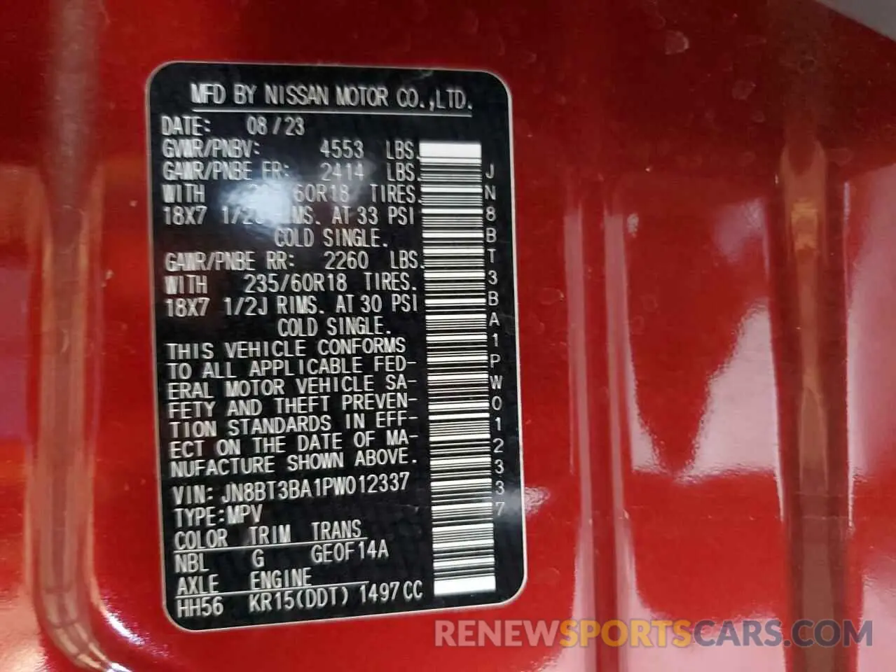 12 Photograph of a damaged car JN8BT3BA1PW012337 NISSAN ROGUE 2023
