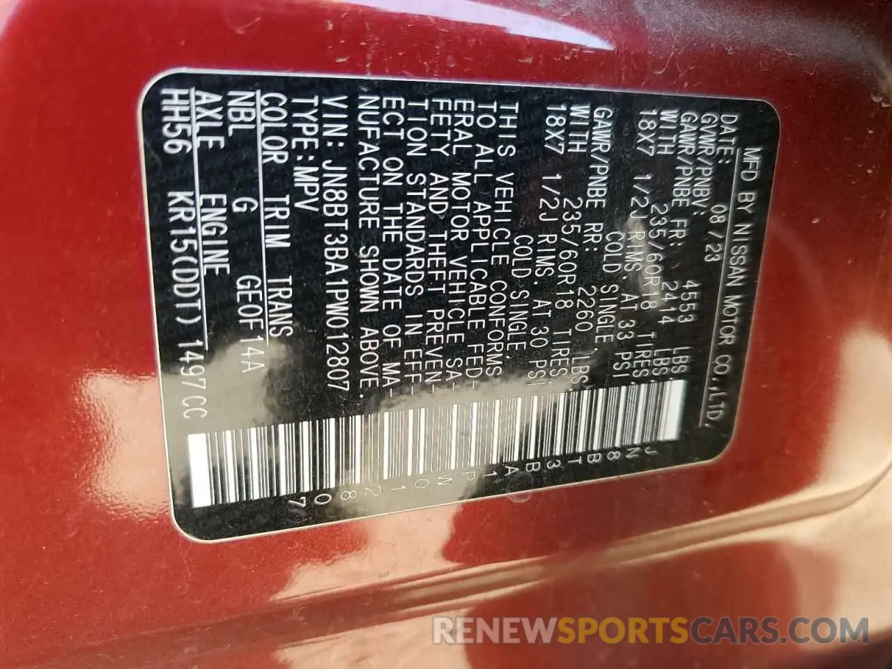 13 Photograph of a damaged car JN8BT3BA1PW012807 NISSAN ROGUE 2023