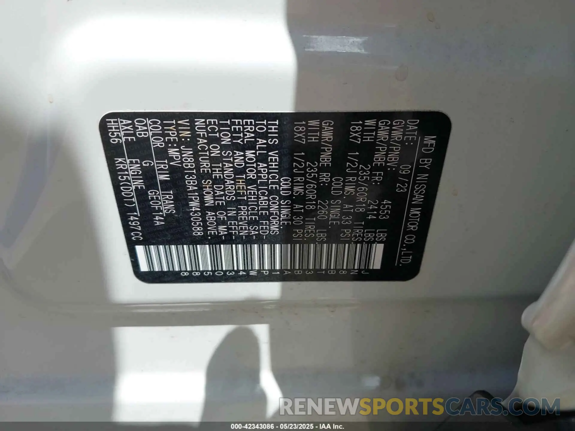 9 Photograph of a damaged car JN8BT3BA1PW430588 NISSAN ROGUE 2023