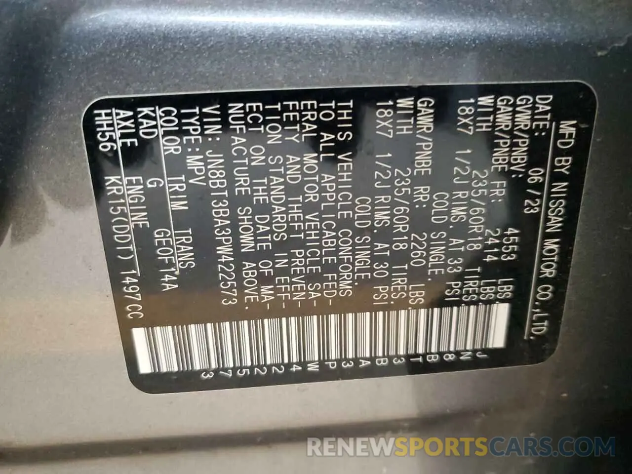 13 Photograph of a damaged car JN8BT3BA3PW422573 NISSAN ROGUE 2023