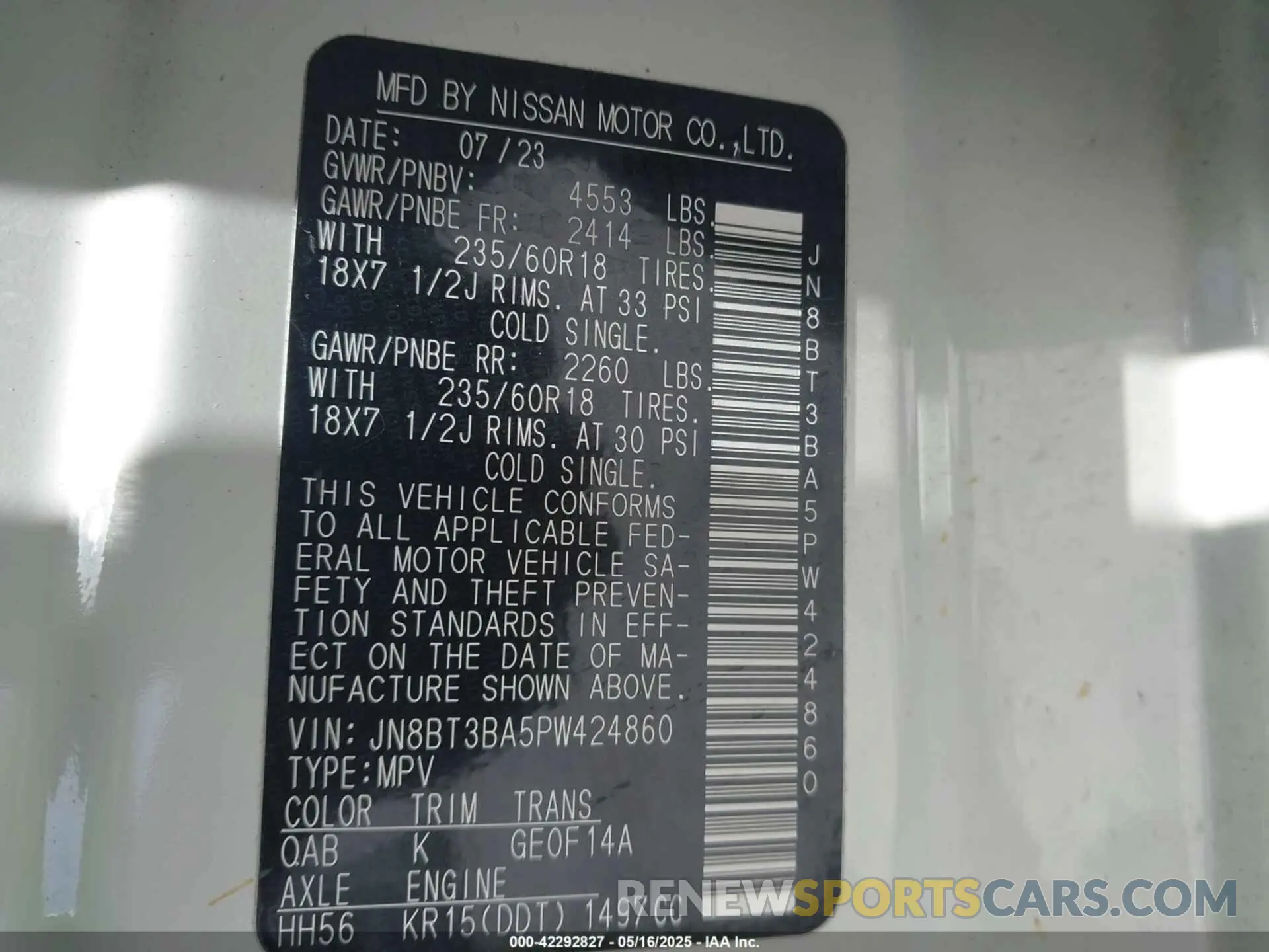 9 Photograph of a damaged car JN8BT3BA5PW424860 NISSAN ROGUE 2023