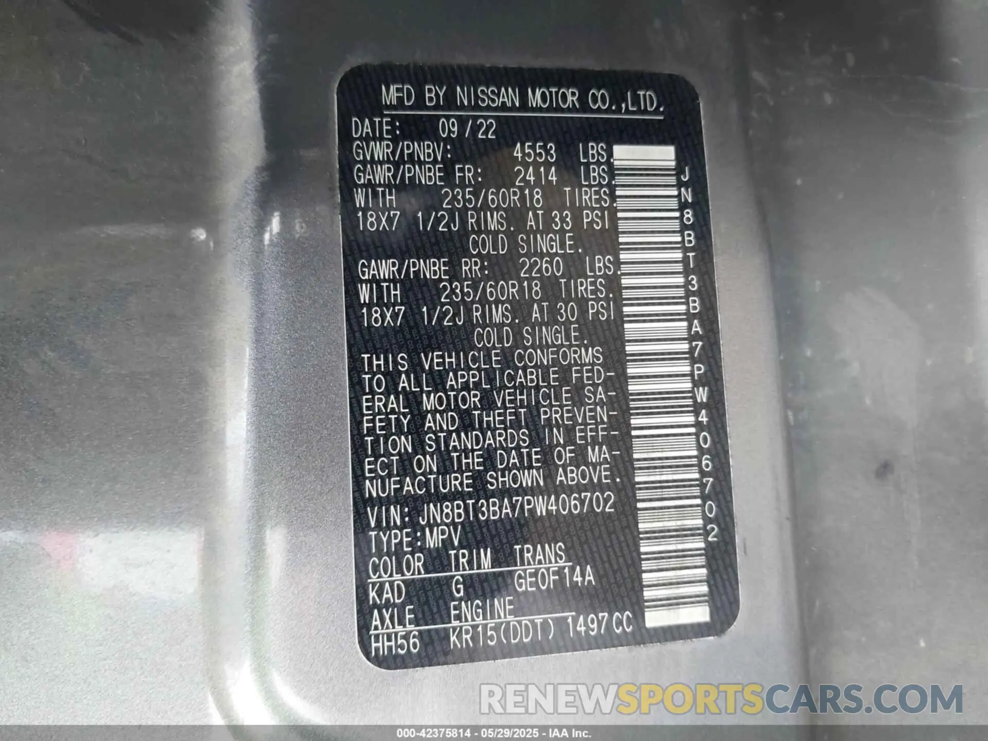 9 Photograph of a damaged car JN8BT3BA7PW406702 NISSAN ROGUE 2023