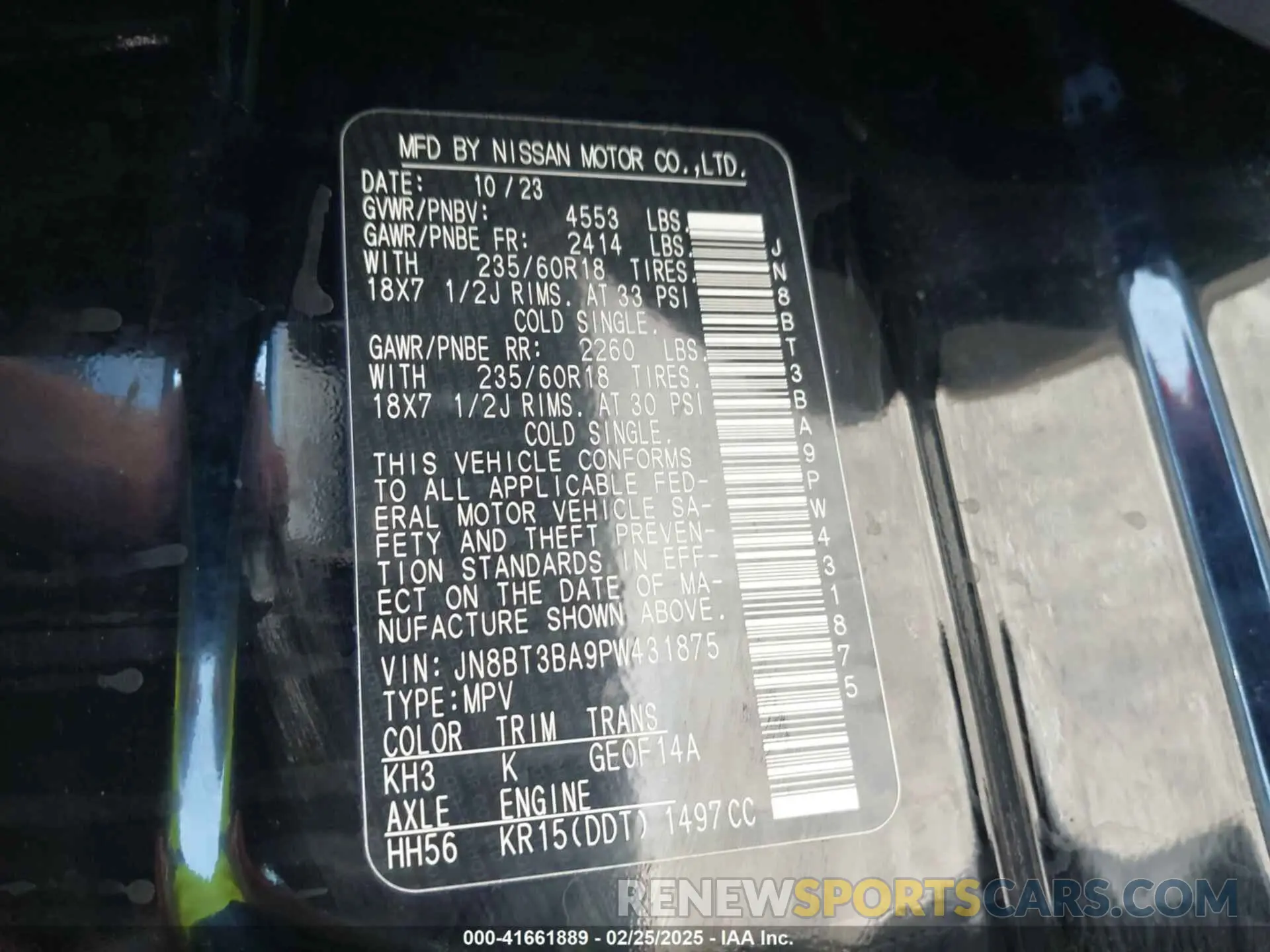 9 Photograph of a damaged car JN8BT3BA9PW431875 NISSAN ROGUE 2023