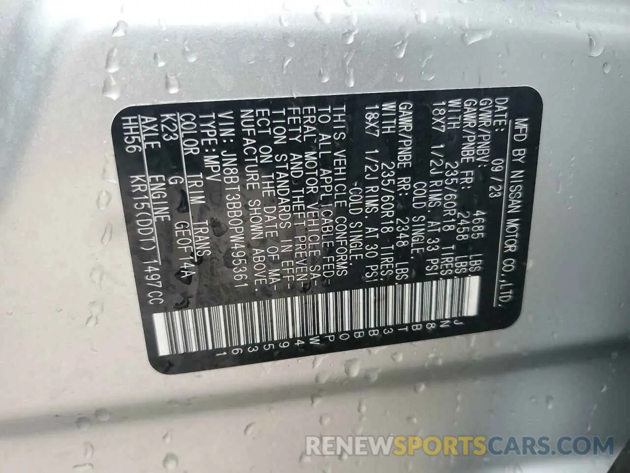 14 Photograph of a damaged car JN8BT3BB0PW495361 NISSAN ROGUE 2023