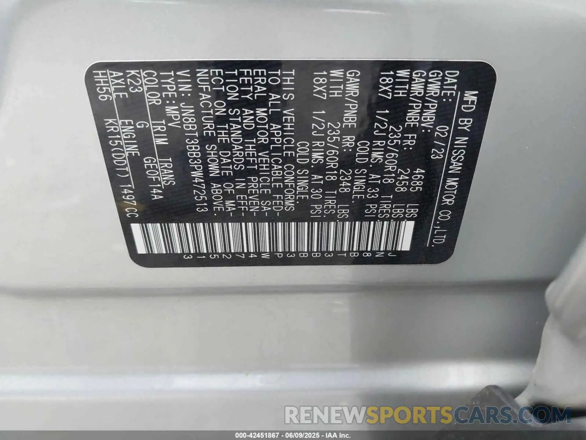 9 Photograph of a damaged car JN8BT3BB3PW472513 NISSAN ROGUE 2023