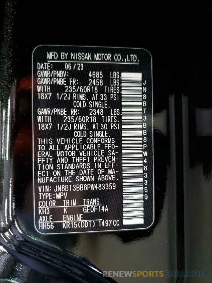 14 Photograph of a damaged car JN8BT3BB8PW483359 NISSAN ROGUE 2023