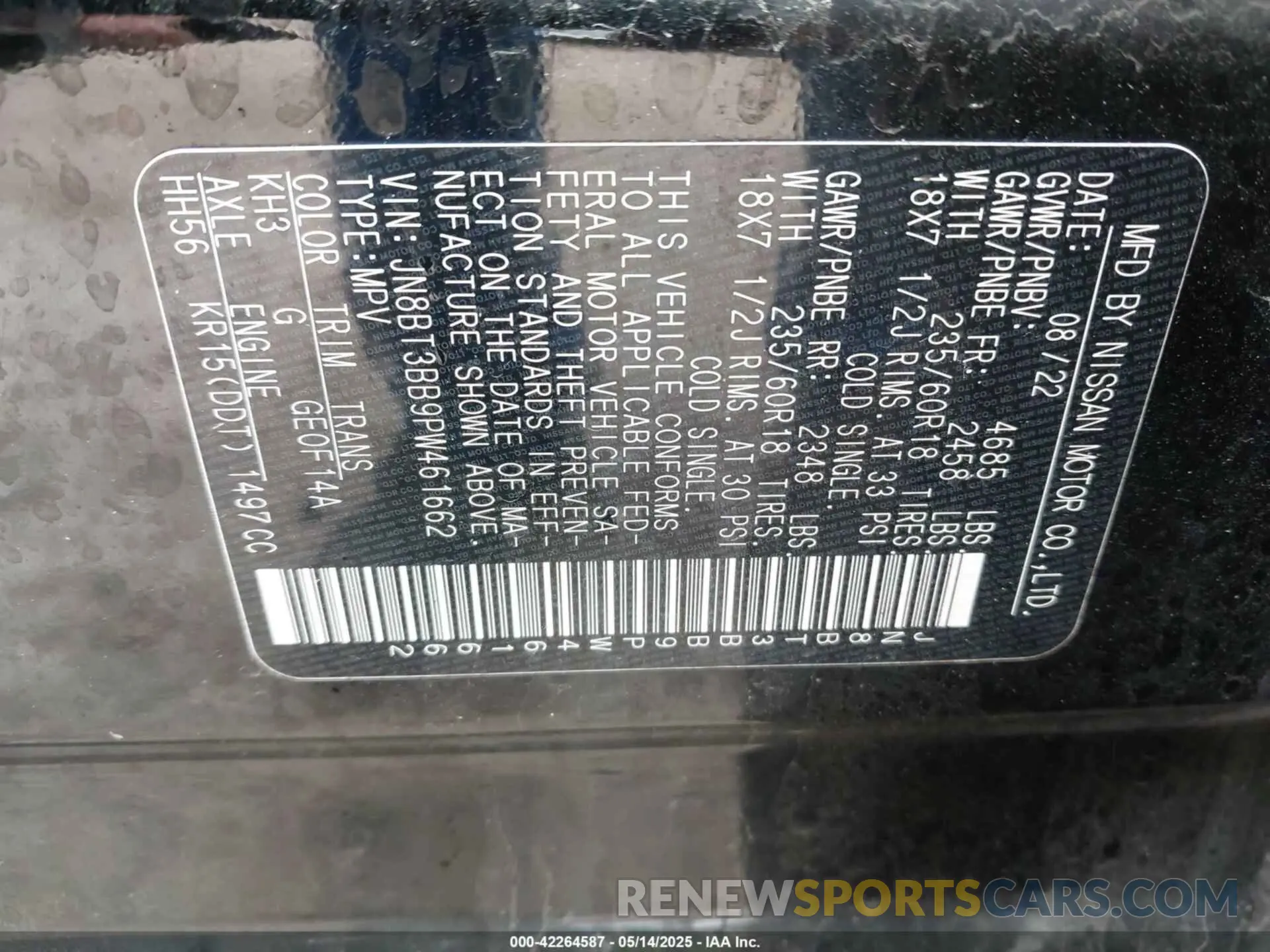 9 Photograph of a damaged car JN8BT3BB9PW461662 NISSAN ROGUE 2023