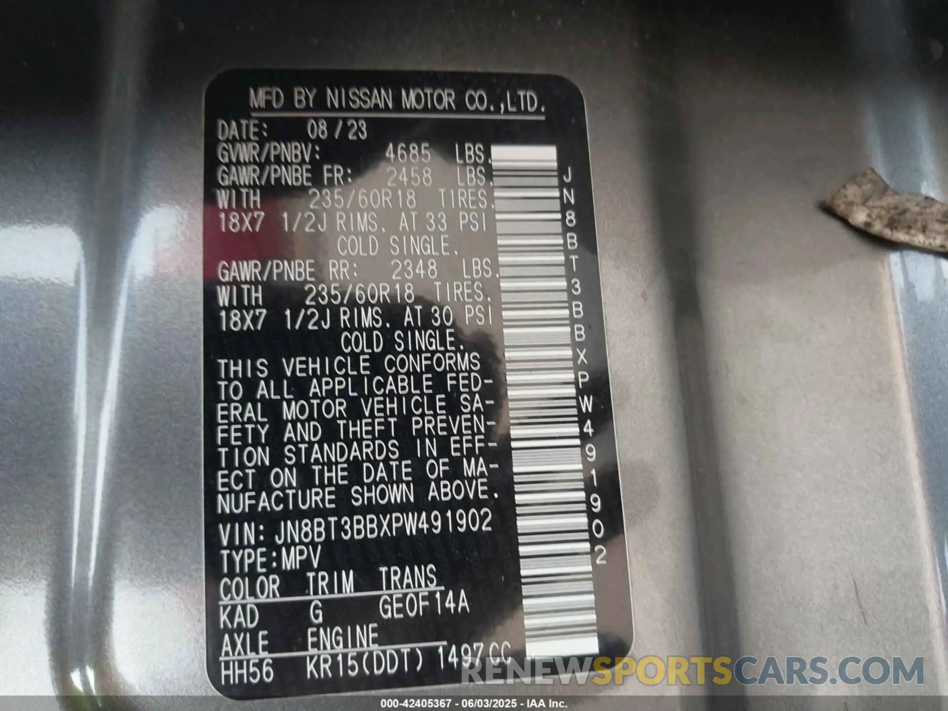 9 Photograph of a damaged car JN8BT3BBXPW491902 NISSAN ROGUE 2023