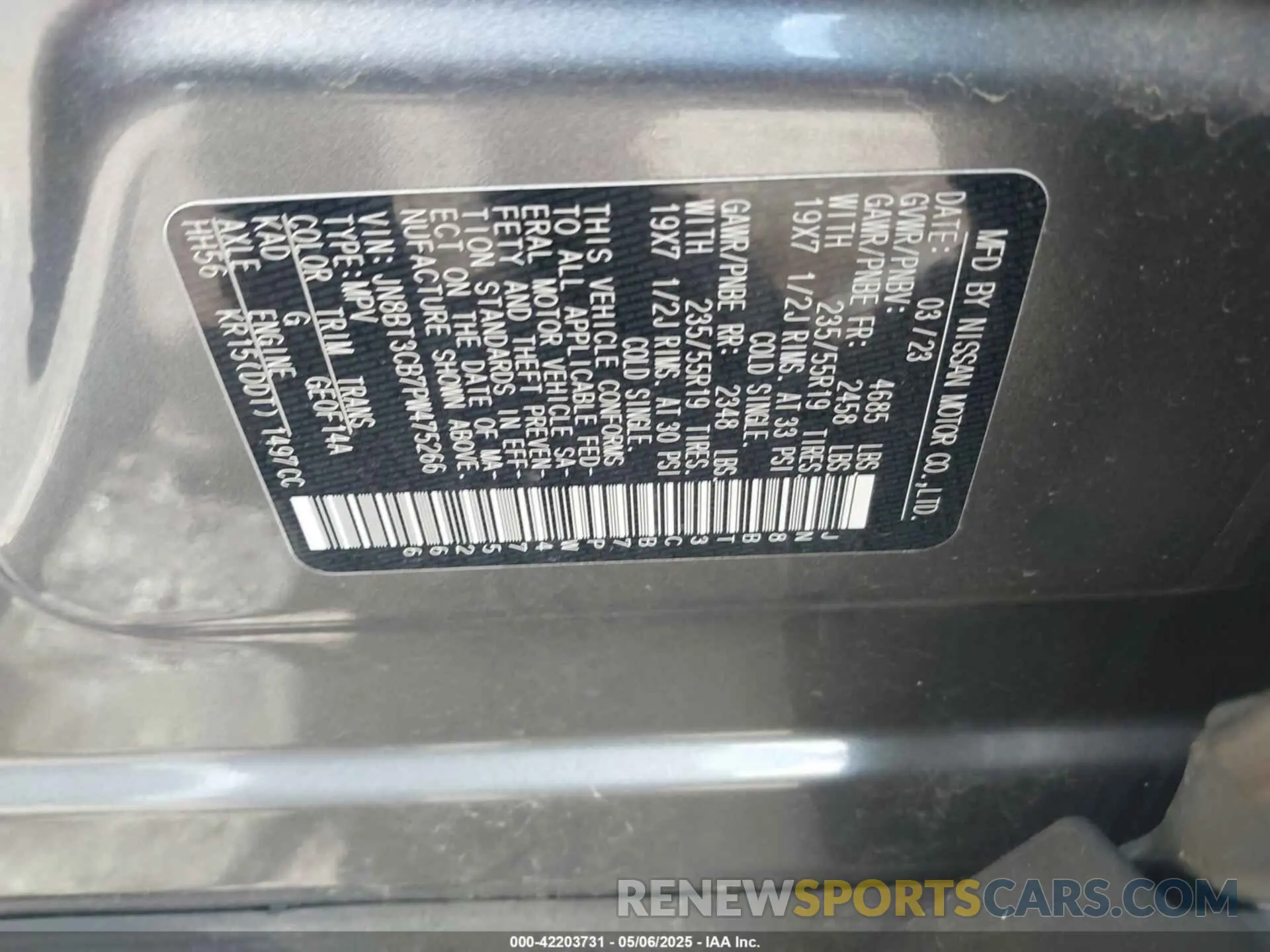 9 Photograph of a damaged car JN8BT3CB7PW475266 NISSAN ROGUE 2023