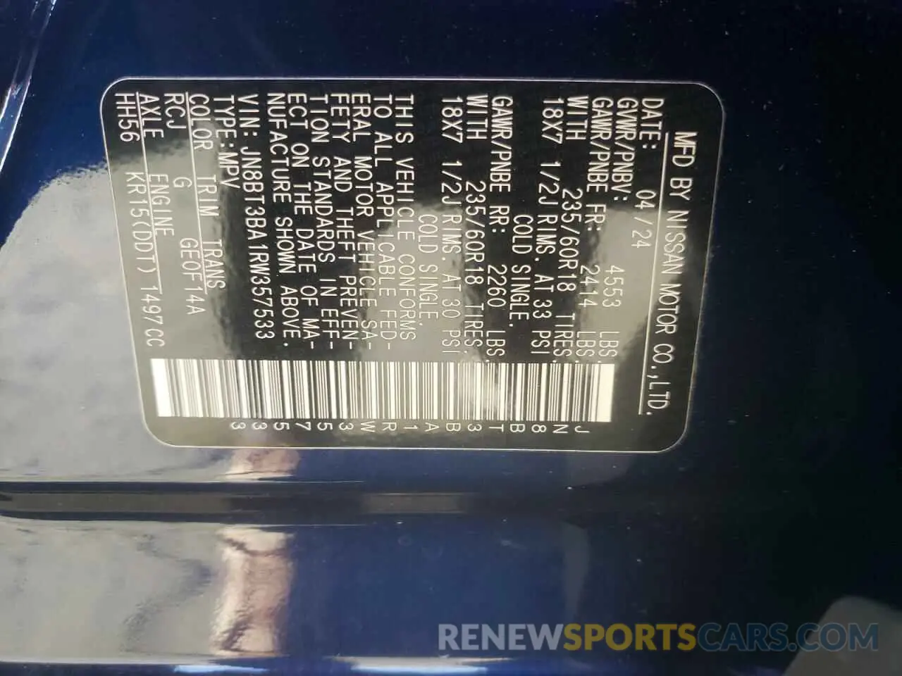 15 Photograph of a damaged car JN8BT3BA1RW357533 NISSAN ROGUE 2024