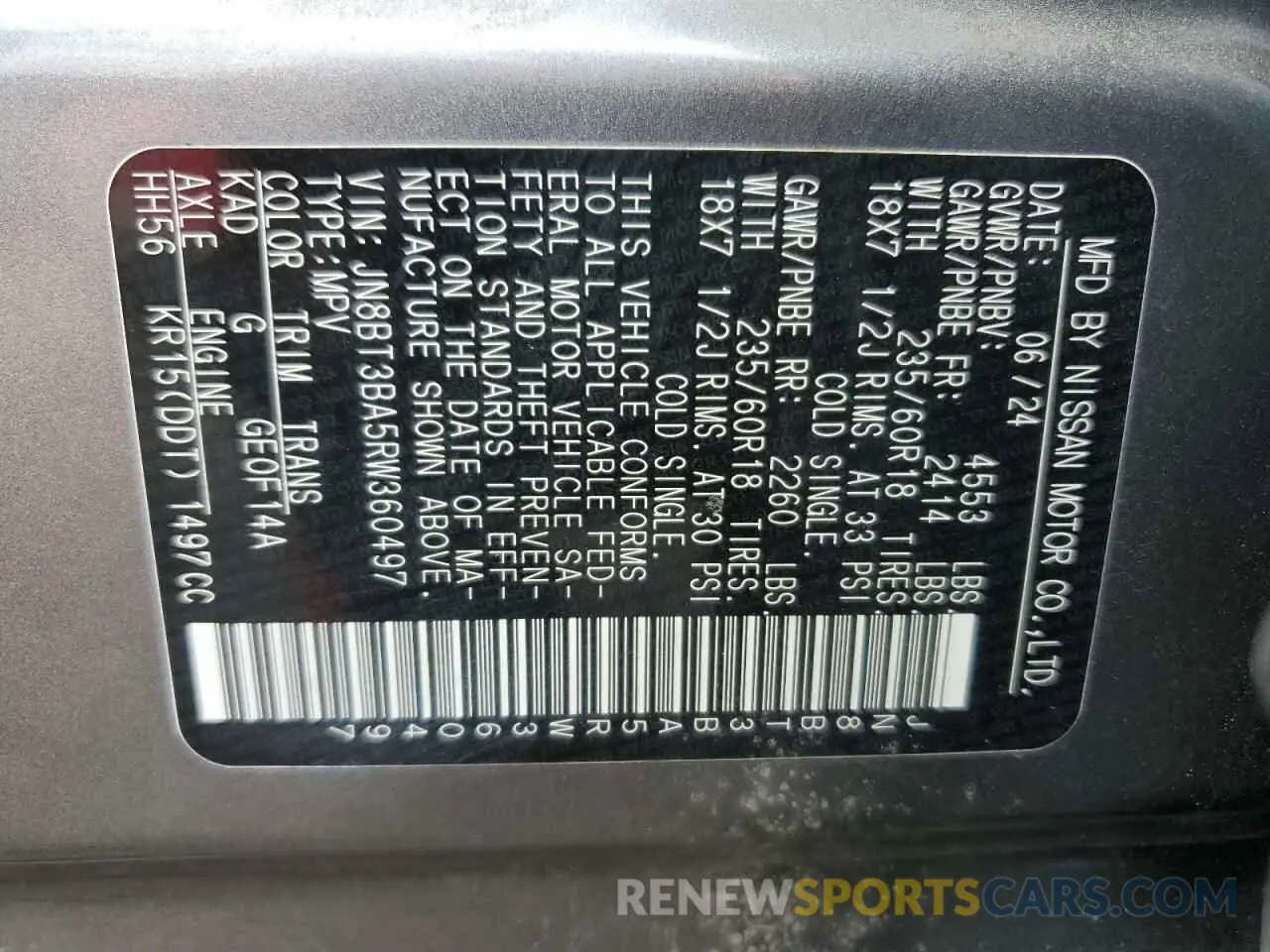 13 Photograph of a damaged car JN8BT3BA5RW360497 NISSAN ROGUE 2024