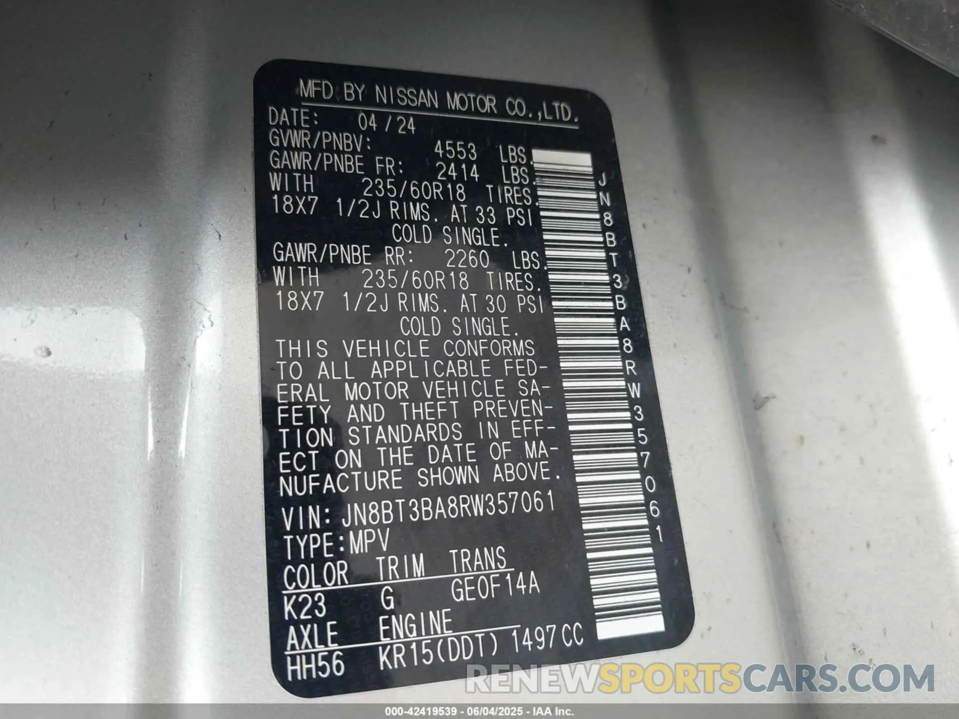 9 Photograph of a damaged car JN8BT3BA8RW357061 NISSAN ROGUE 2024