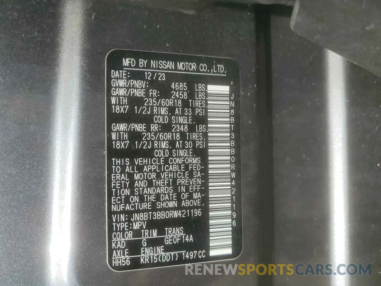 14 Photograph of a damaged car JN8BT3BB0RW421196 NISSAN ROGUE 2024