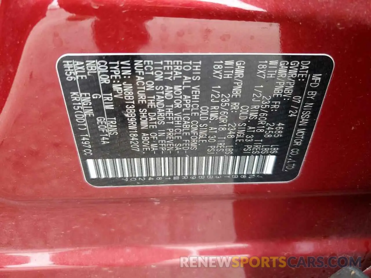 13 Photograph of a damaged car JN8BT3BB9RW184207 NISSAN ROGUE 2024