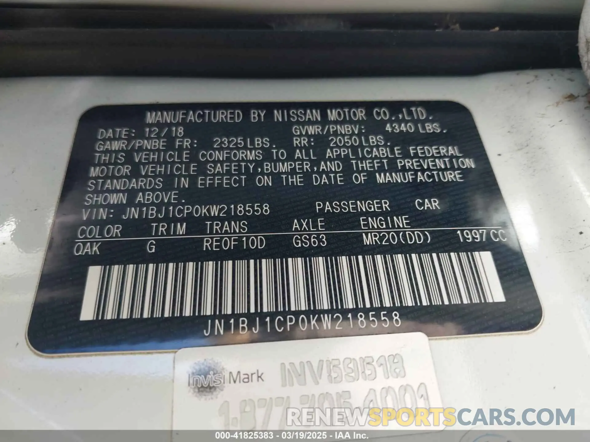 9 Photograph of a damaged car JN1BJ1CP0KW218558 NISSAN ROGUE SPORT 2019
