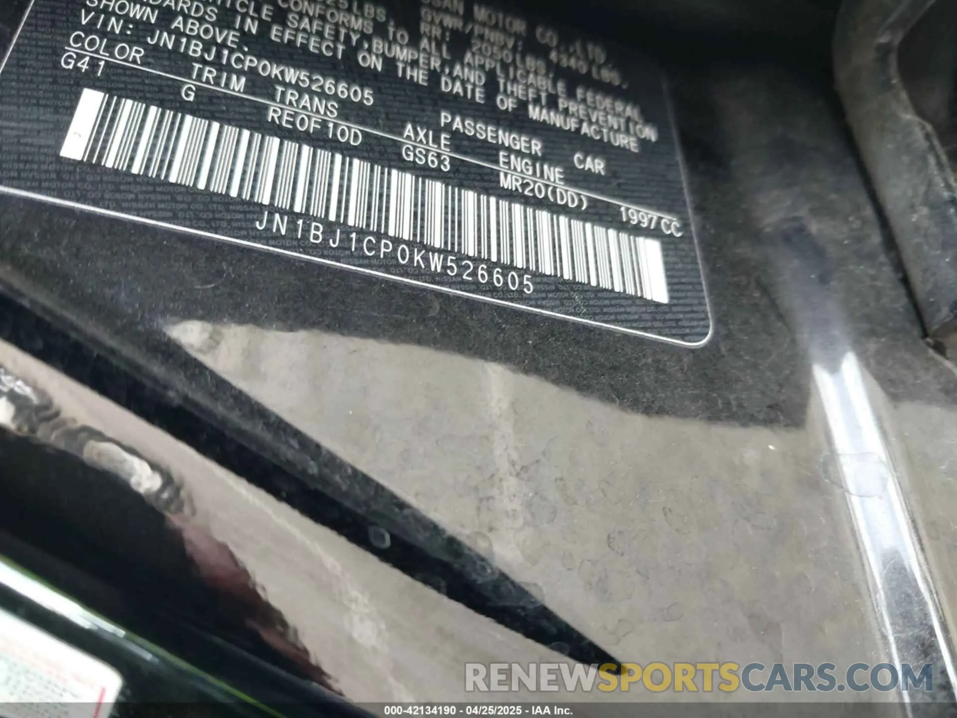 9 Photograph of a damaged car JN1BJ1CP0KW526605 NISSAN ROGUE SPORT 2019