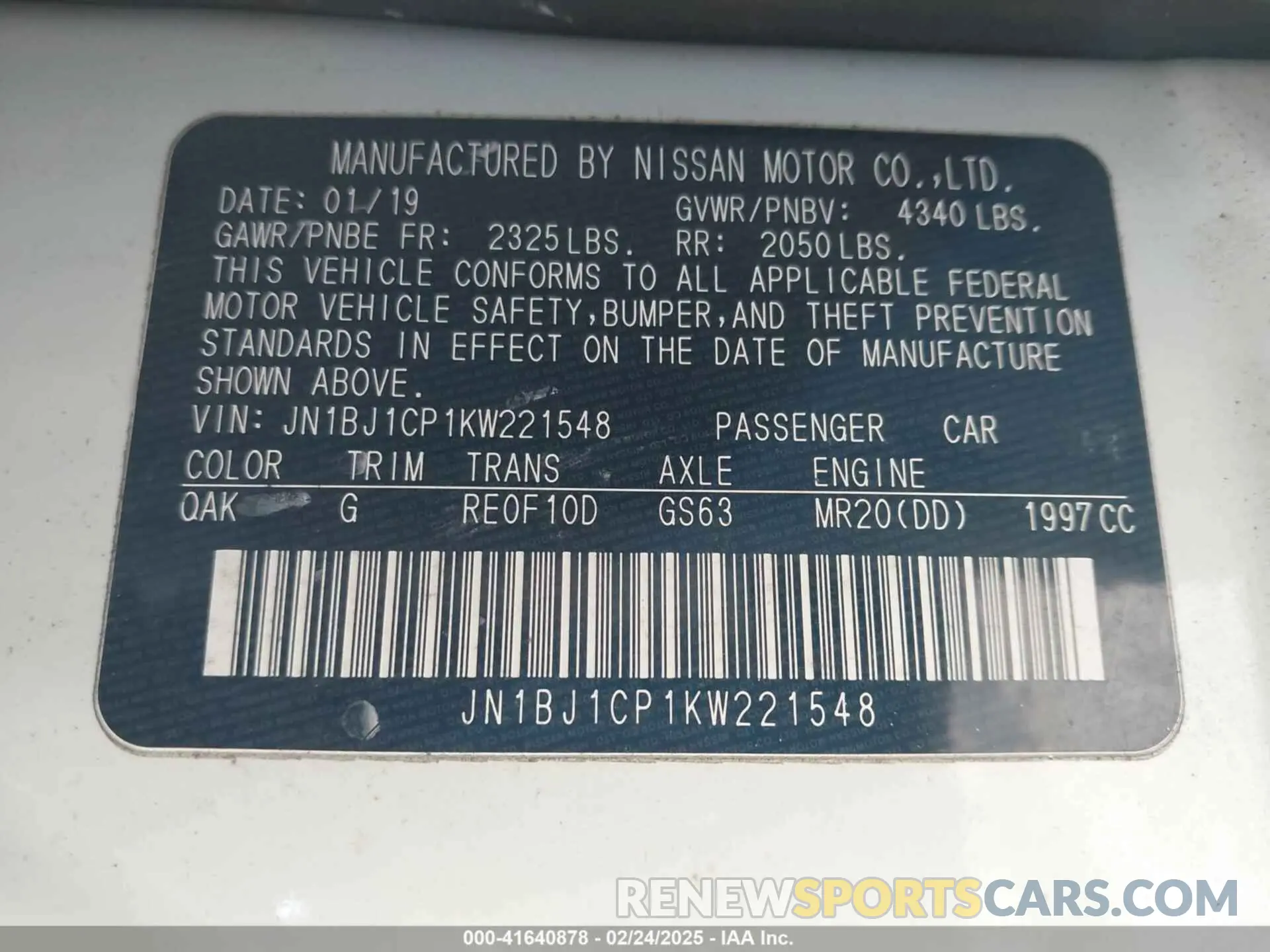 9 Photograph of a damaged car JN1BJ1CP1KW221548 NISSAN ROGUE SPORT 2019