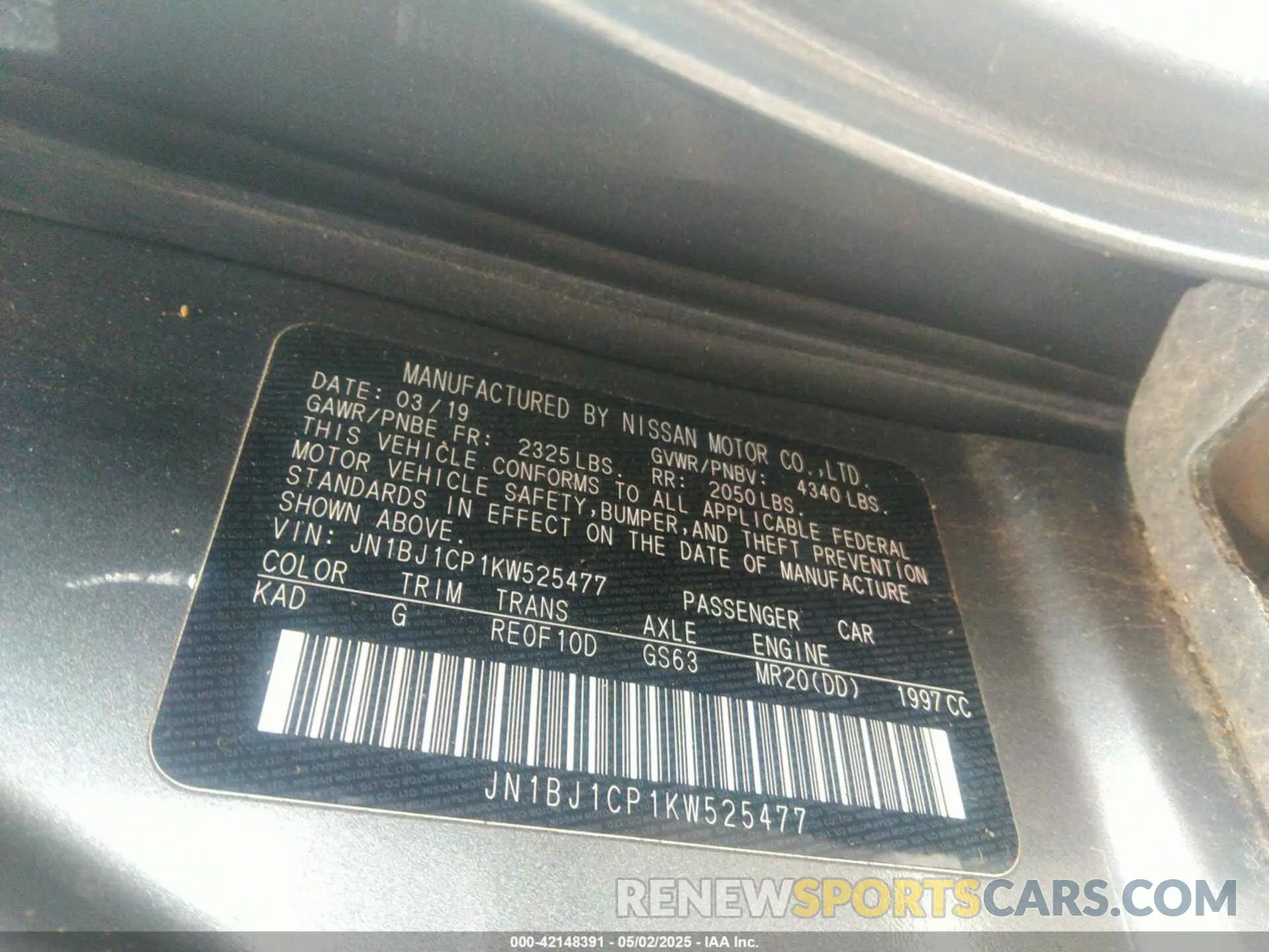 9 Photograph of a damaged car JN1BJ1CP1KW525477 NISSAN ROGUE SPORT 2019